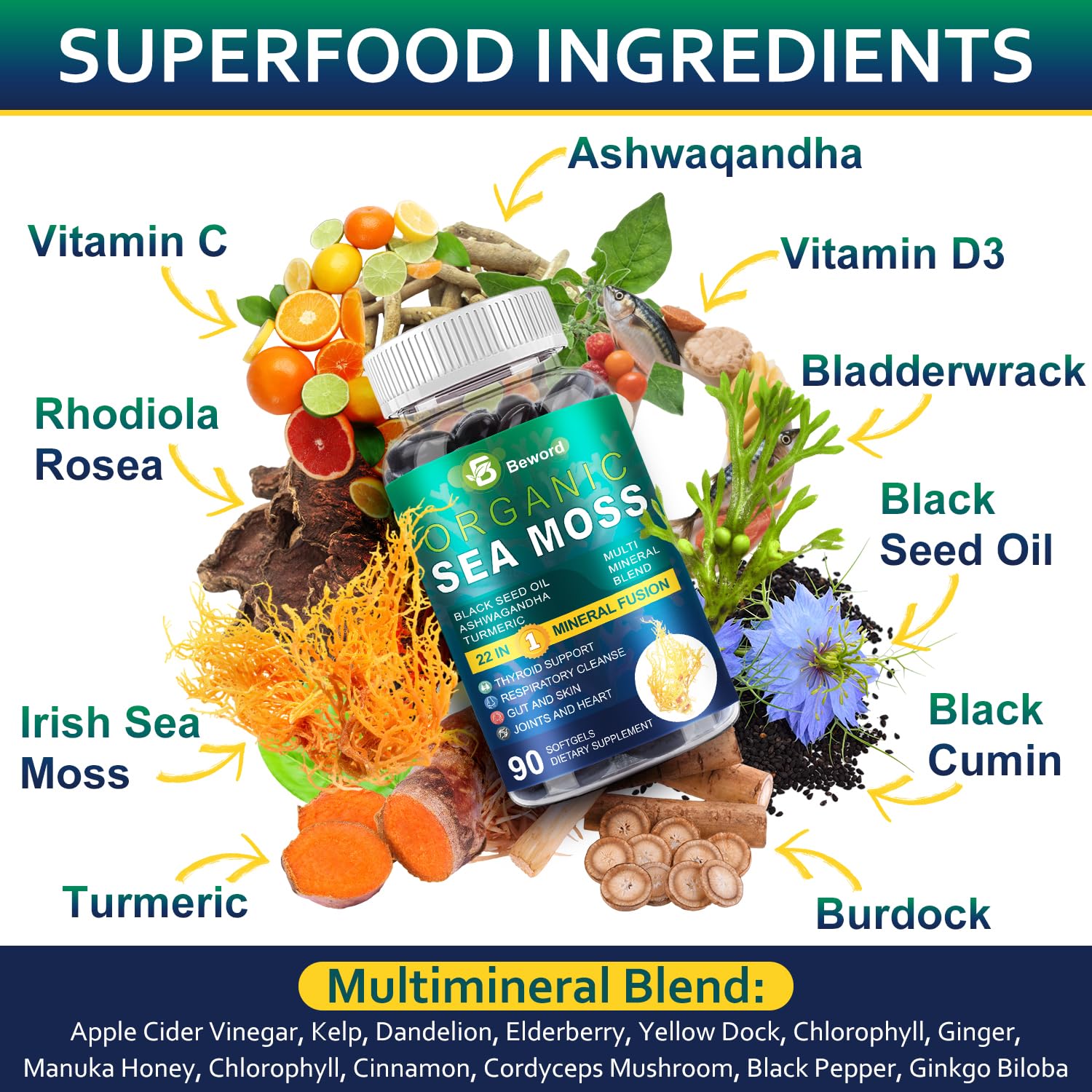 BEWORD Ashwagandha Supplement with a measuring spoon
