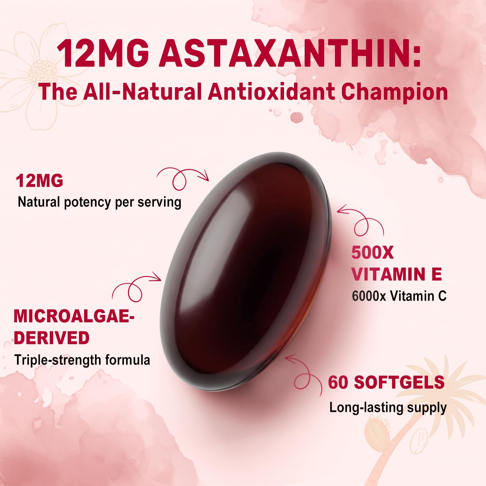 BEWORD Astaxanthin Softgels 12mg nutritional information