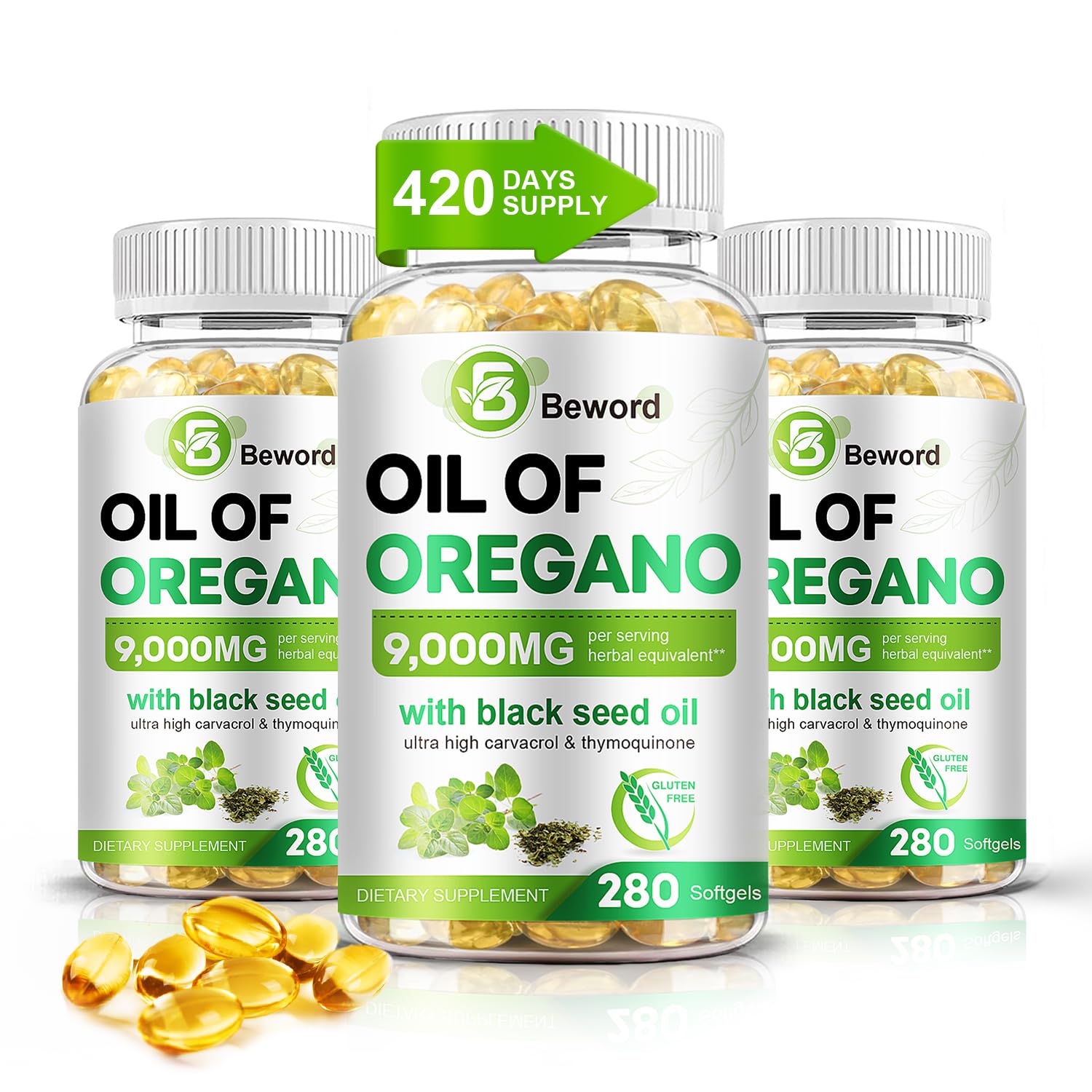 BEWORD Oregano Oil Softgels bottle front view