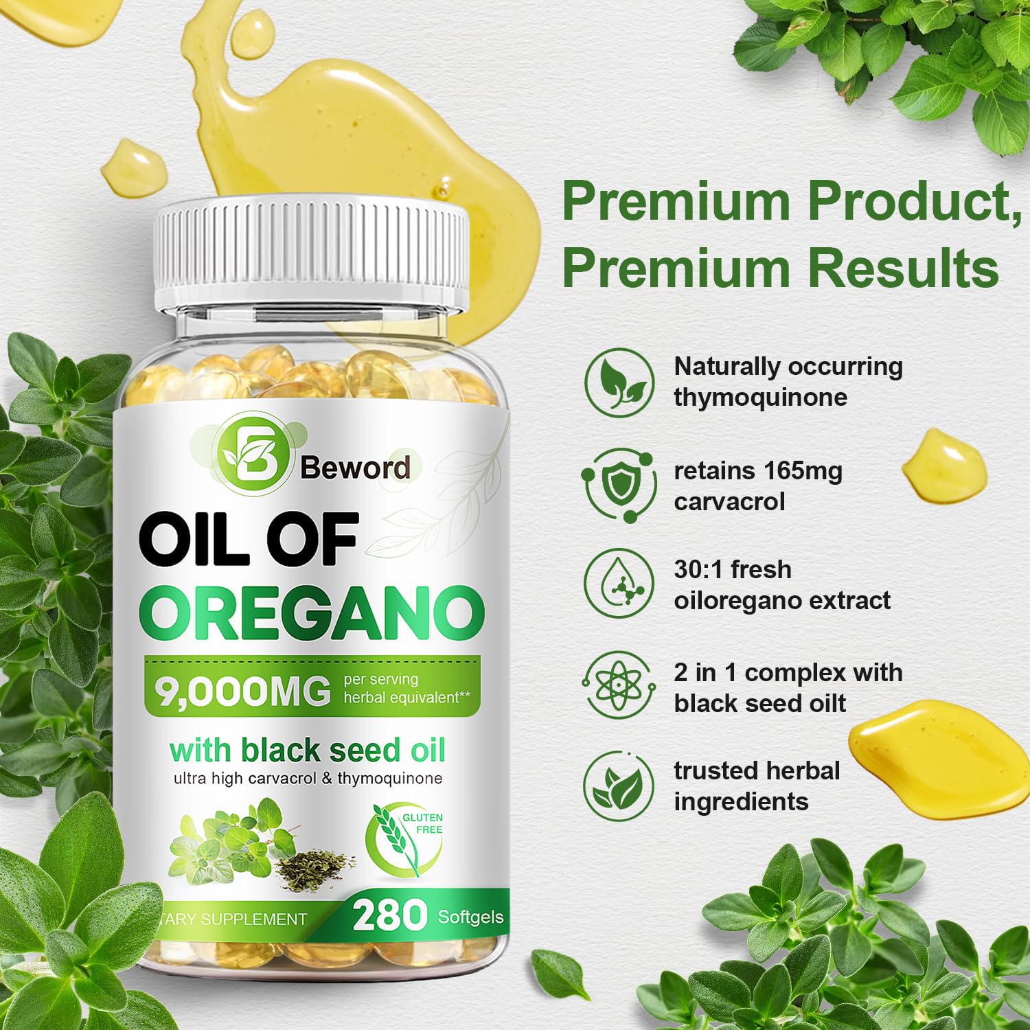 BEWORD Oregano Oil Softgels bottle with UV-blocking feature