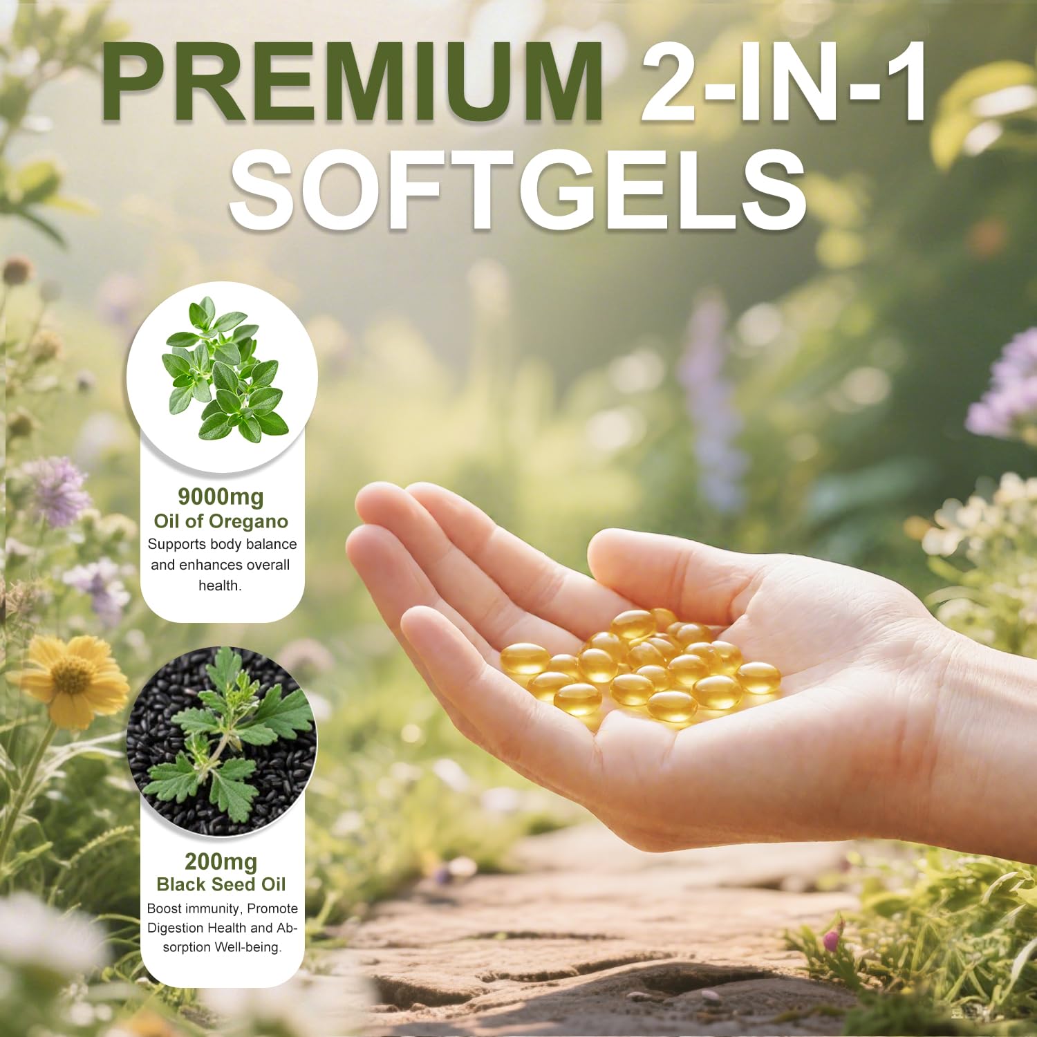 BEWORD Oregano Oil Softgels capsules on a wooden surface