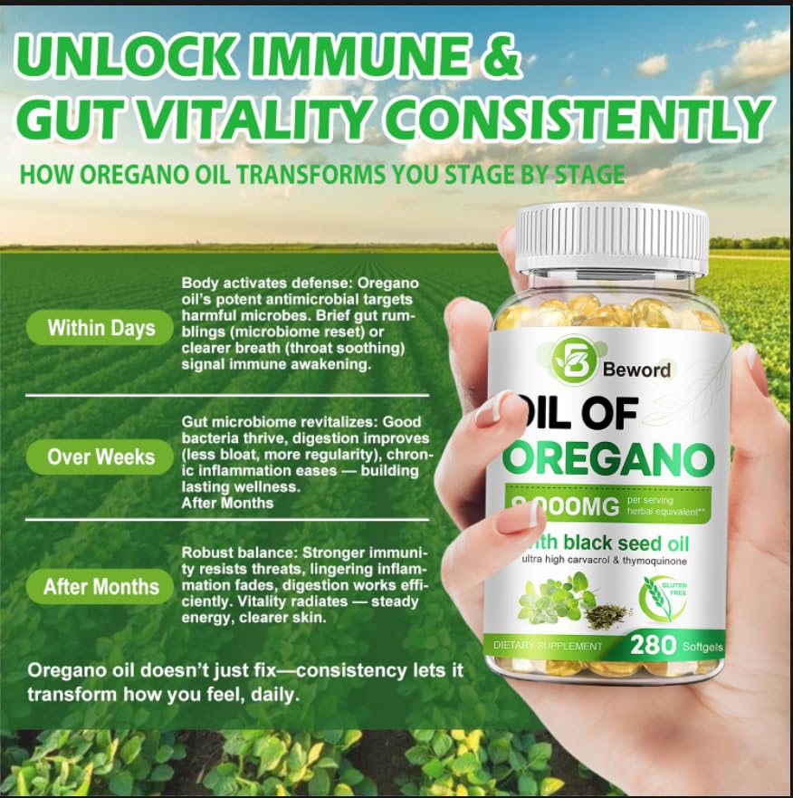 BEWORD Oregano Oil Softgels with black seed oil capsules