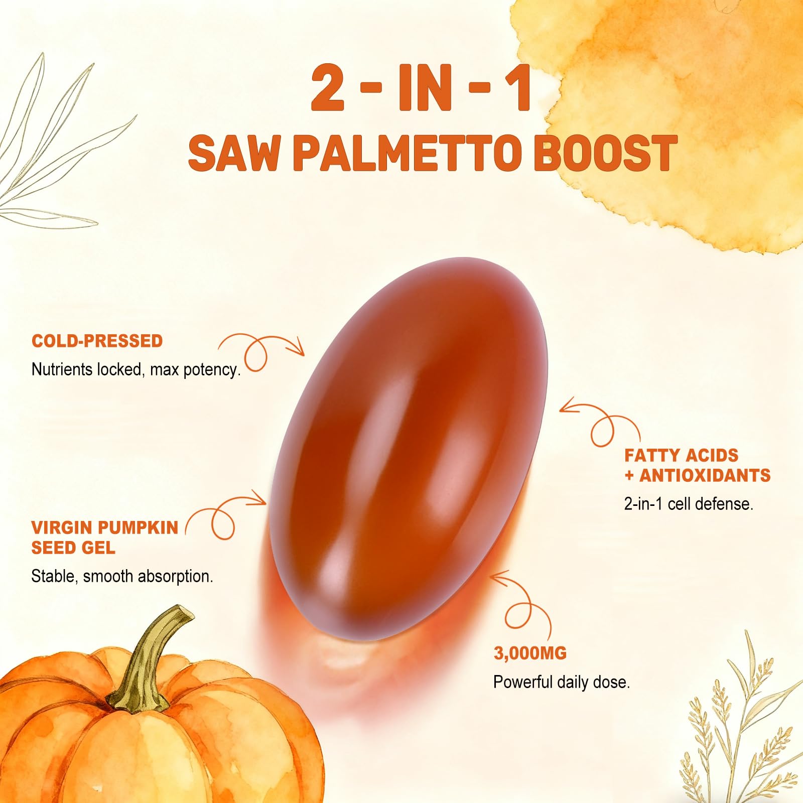 BEWORD Pumpkin Seed Oil & Saw Palmetto Softgels close-up of softgels