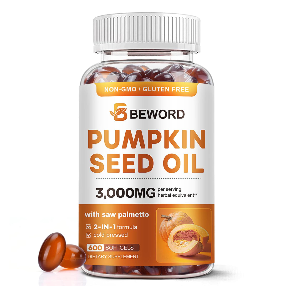 BEWORD Pumpkin Seed Oil & Saw Palmetto Softgels front view