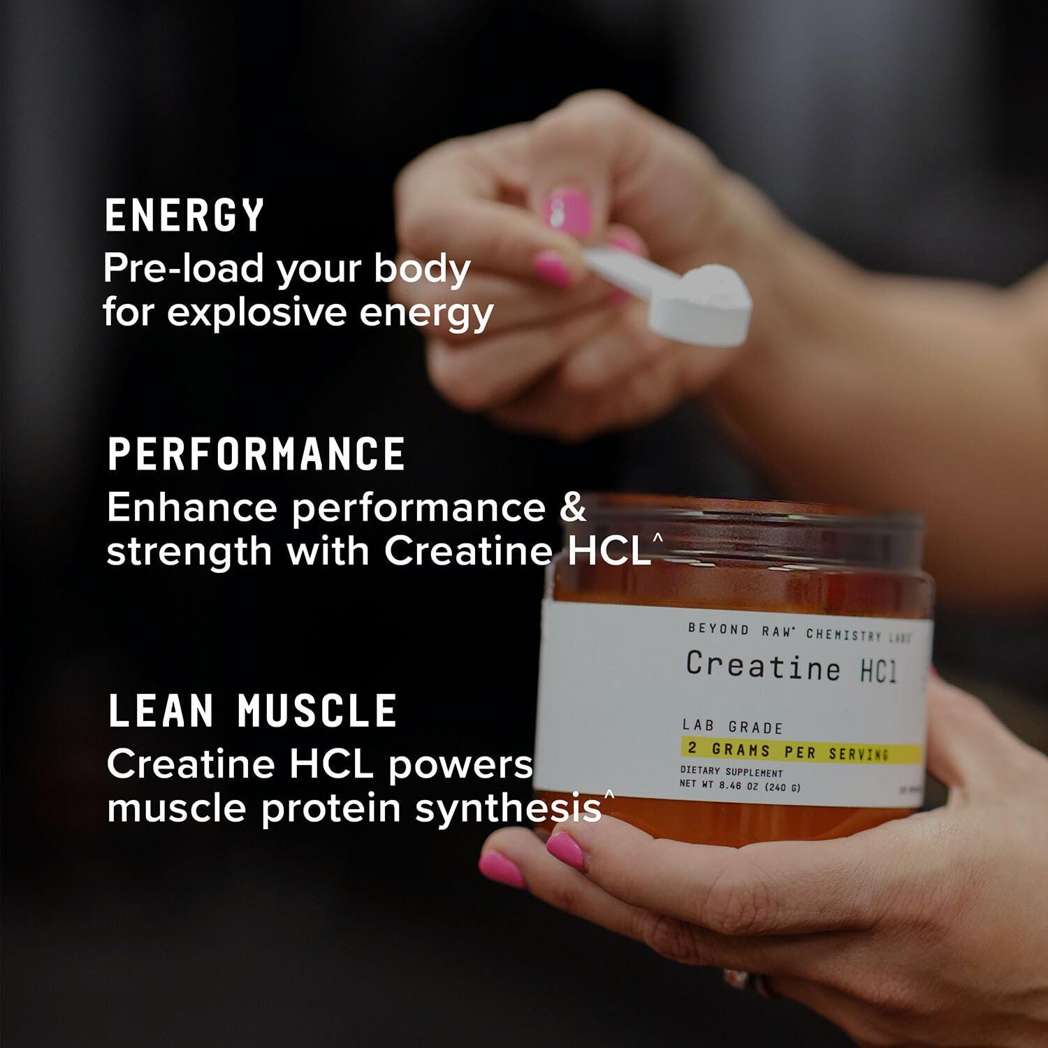 BEYOND RAW Creatine HCl 209g close-up of product label