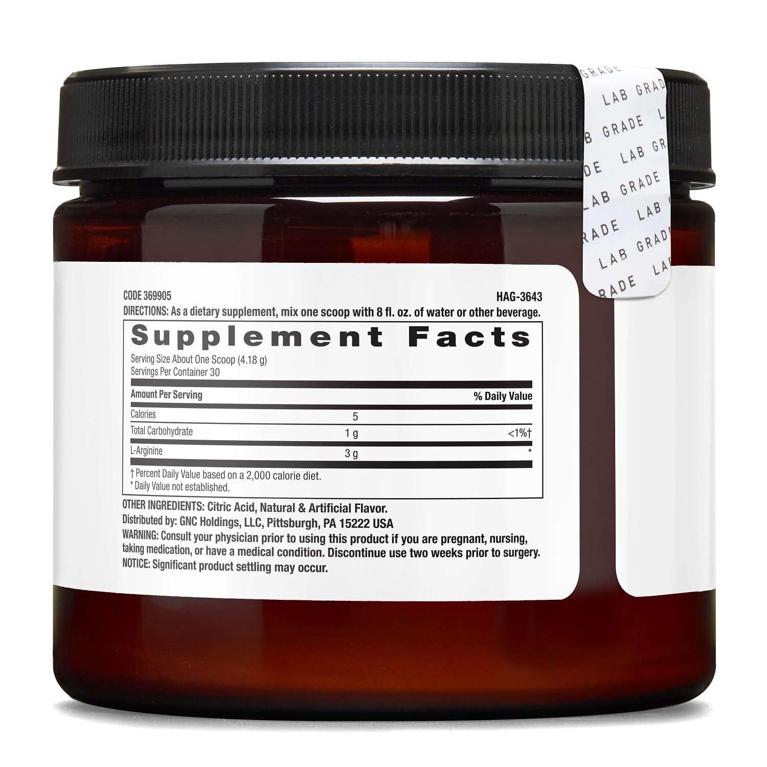 BEYOND RAW L-Arginine Powder 168g packaging side view