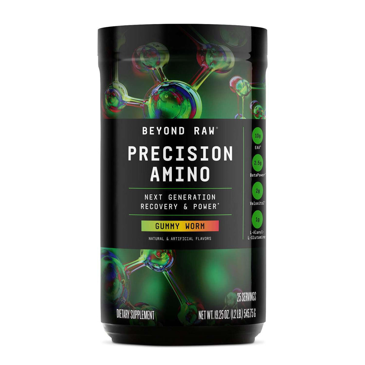 BEYOND RAW Precision Amino 649g front view with gummy worm flavour