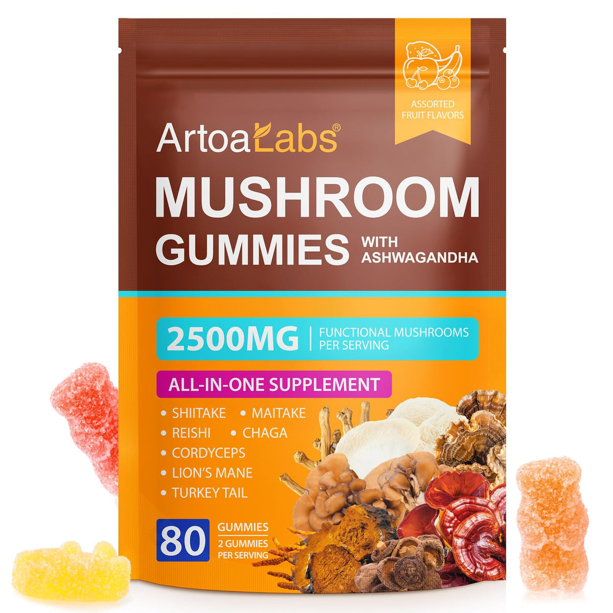 Beyxdu Mushroom Gummies front view with mixed fruit flavour