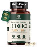 BienRaíz Vitamin D3 + K2 5000 IU supplement capsules front view