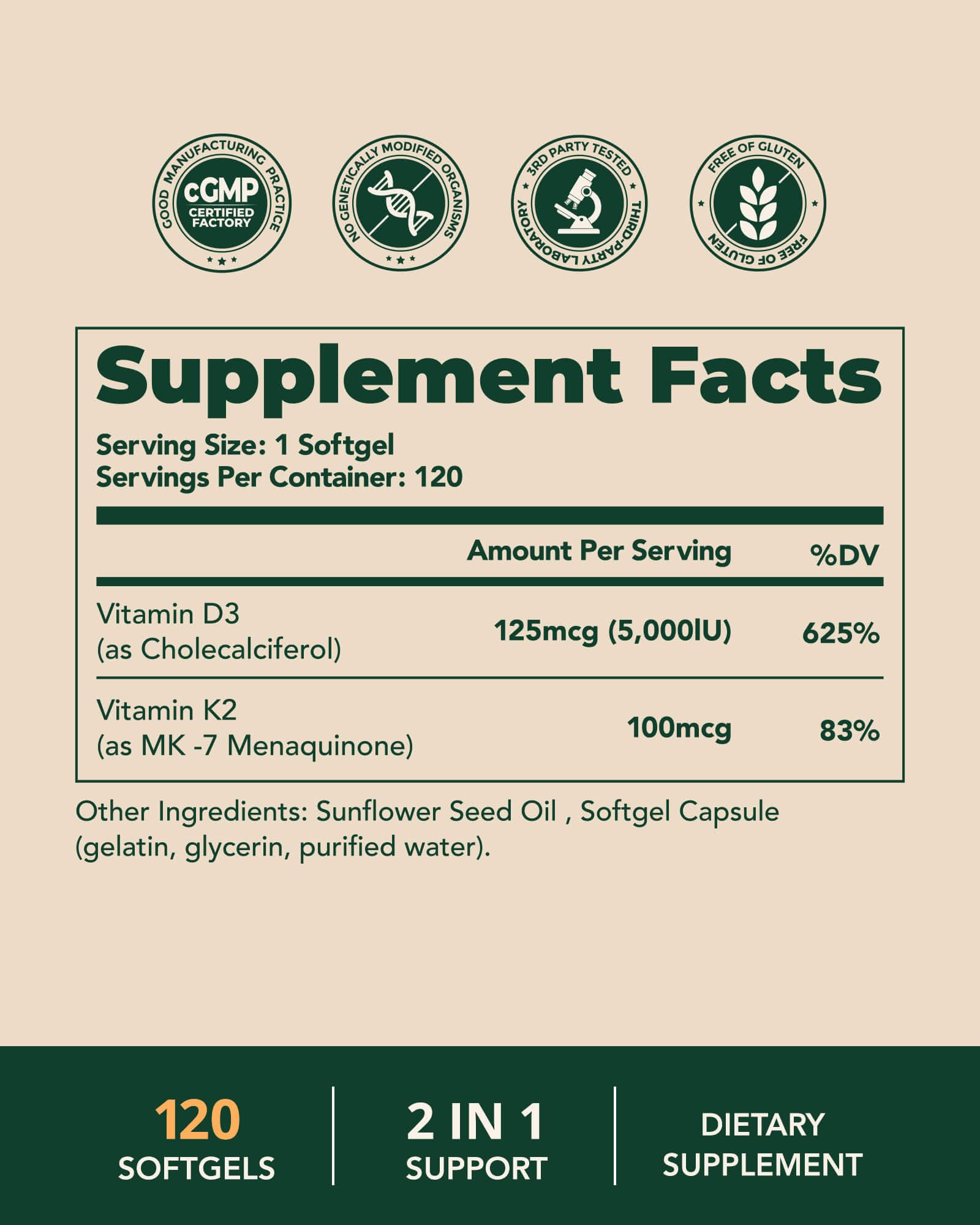 BienRaíz Vitamin D3 + K2 capsules in a hand