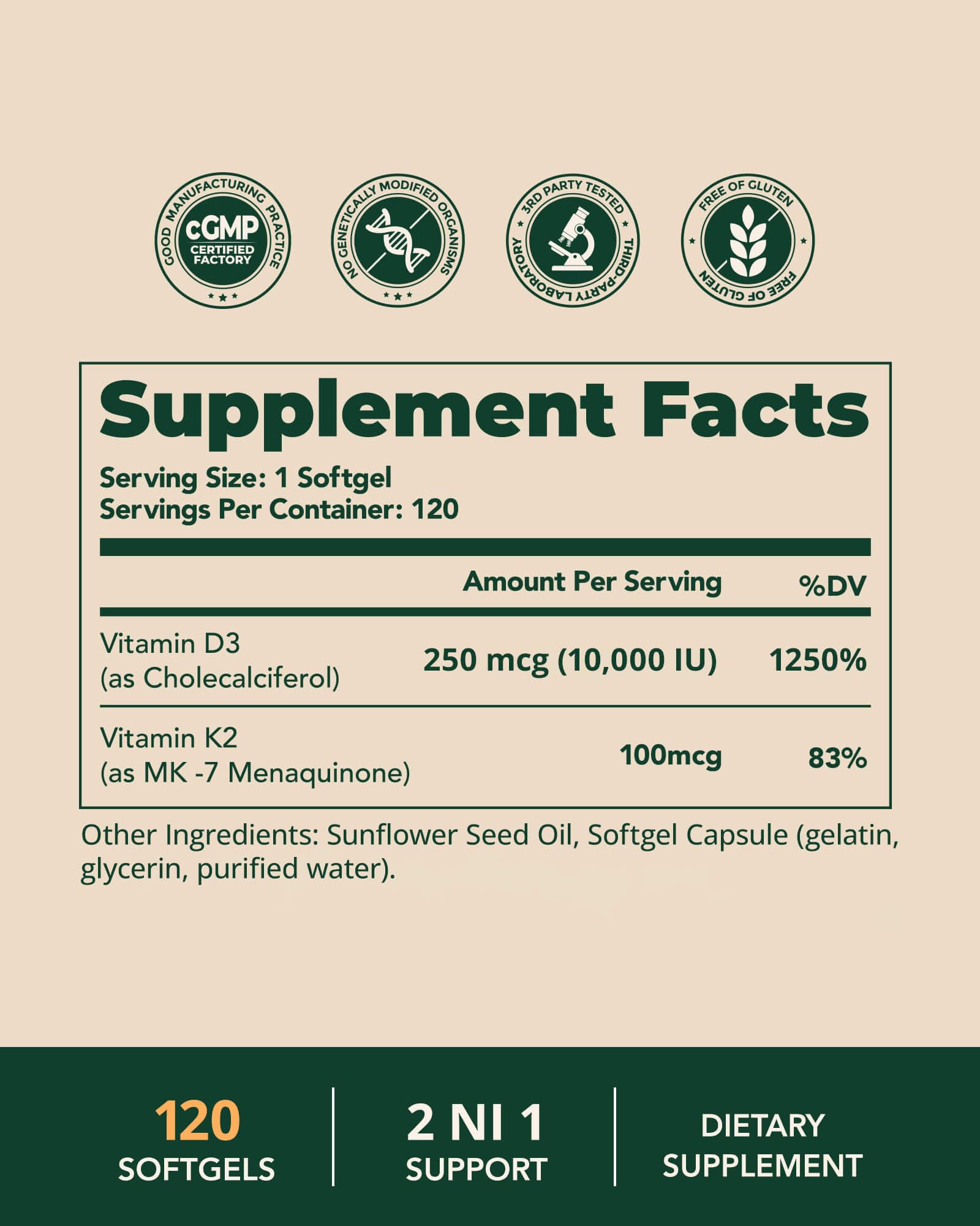 BienRaíz Vitamin D3 + K2 supplement packaging