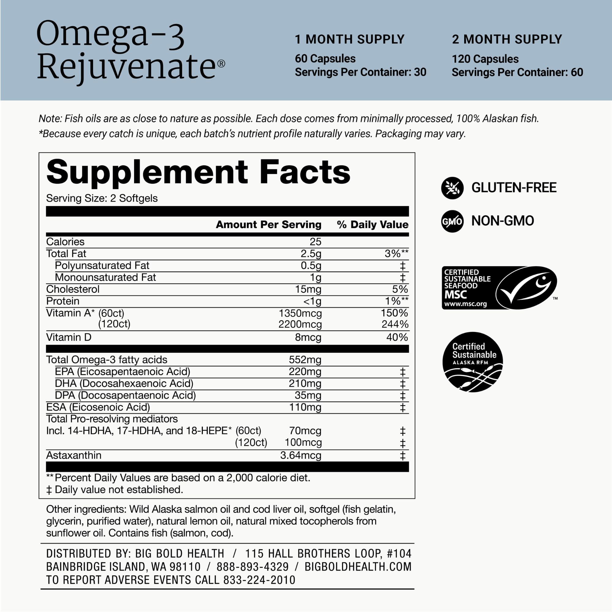 BIG BOLD HEALTH Omega-3 Fish Oil nutritional information