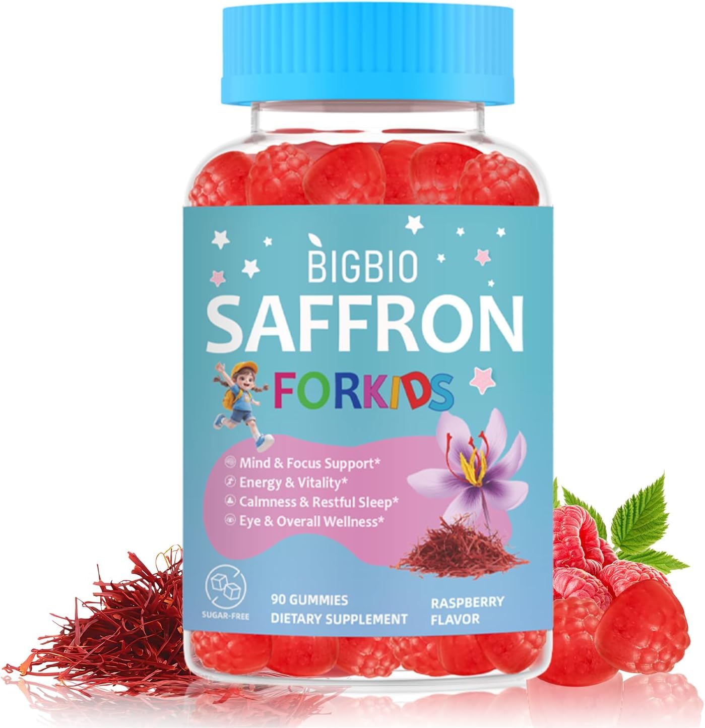 BIGBIO Saffron for Kids Gummies front view, 90 count
