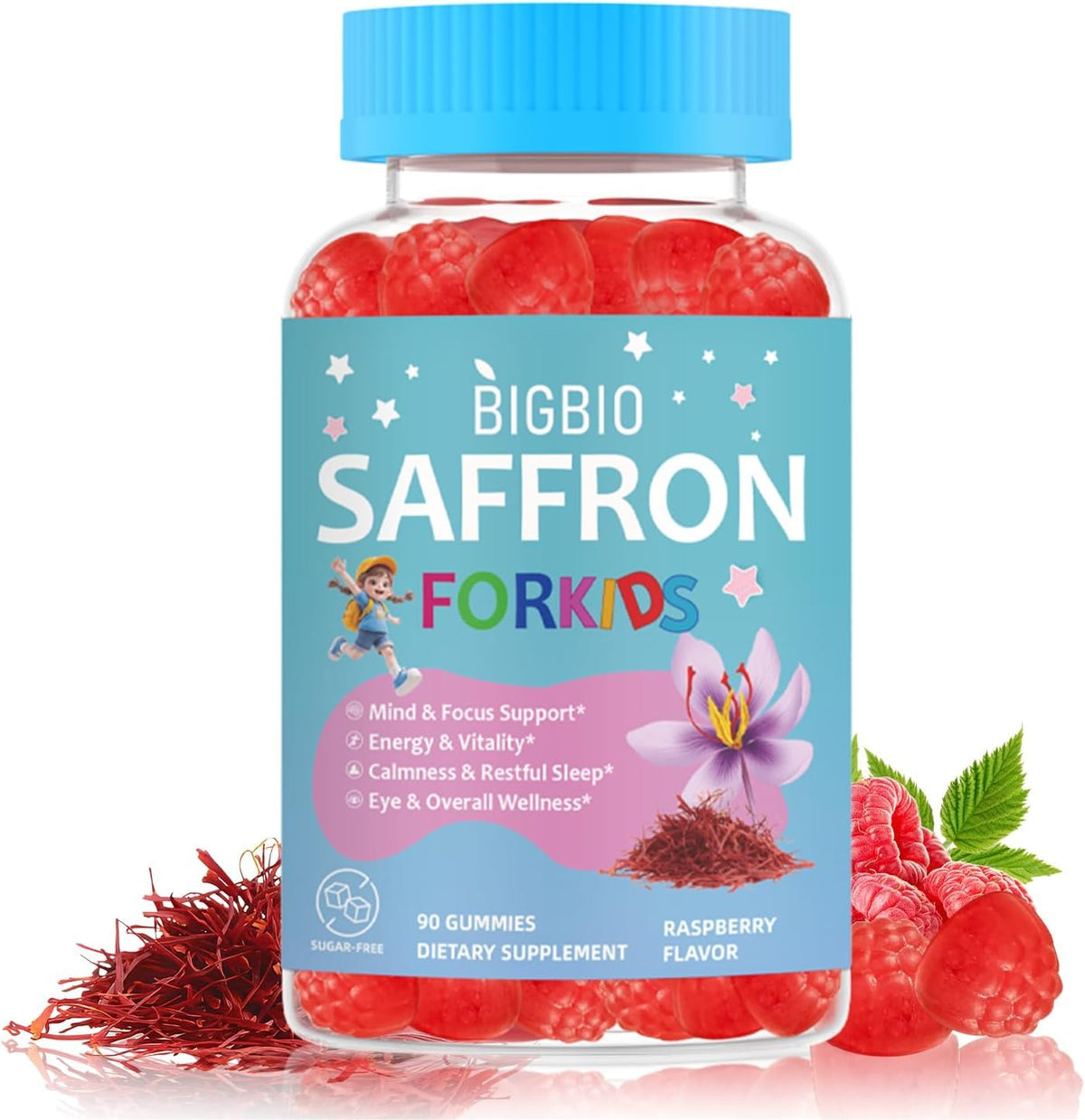 BIGBIO Saffron for Kids Gummies front view, 90 count