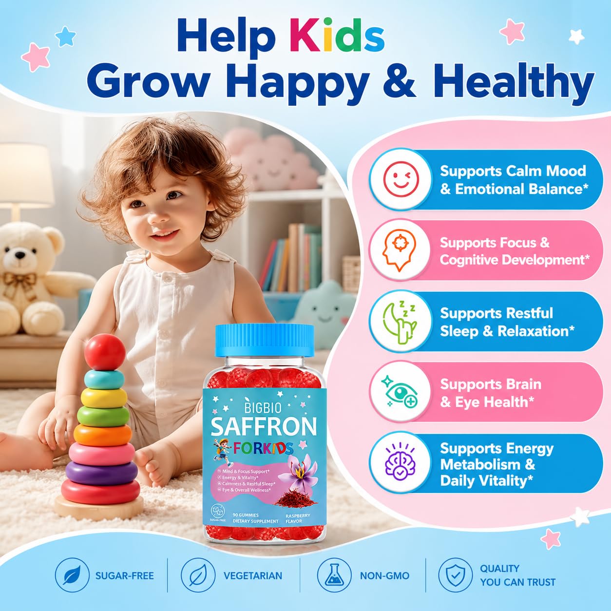 BIGBIO Saffron for Kids Gummies packaging side view