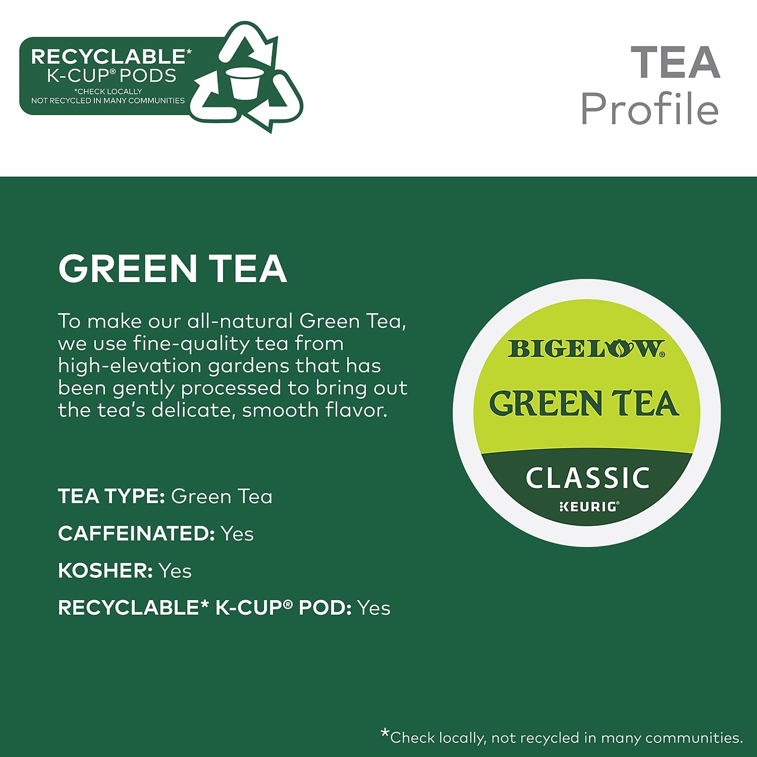 Bigelow Tea Green Tea K-Cup Pods packaging back view
