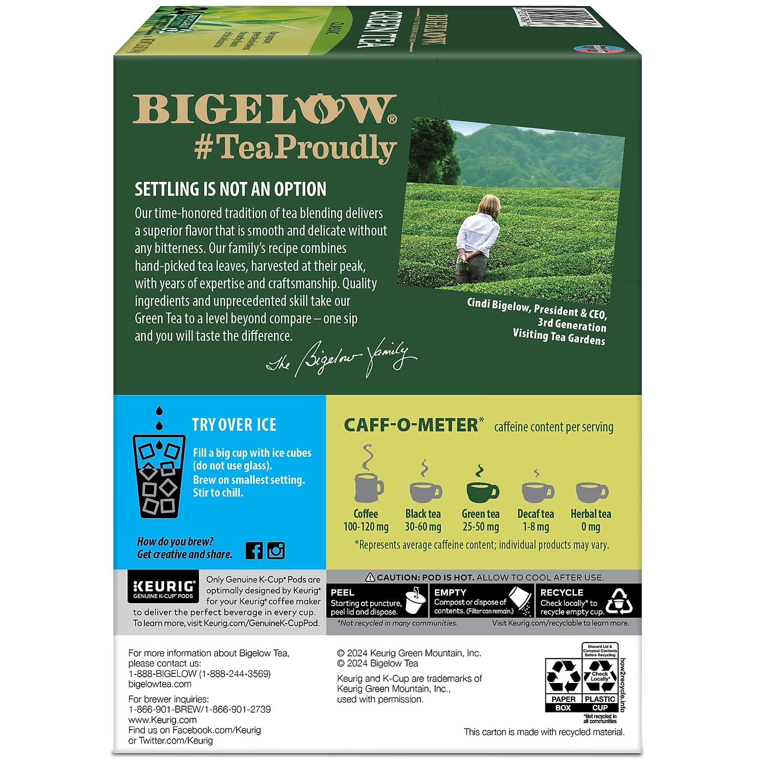 Bigelow Tea Green Tea K-Cup Pods with tea accessories