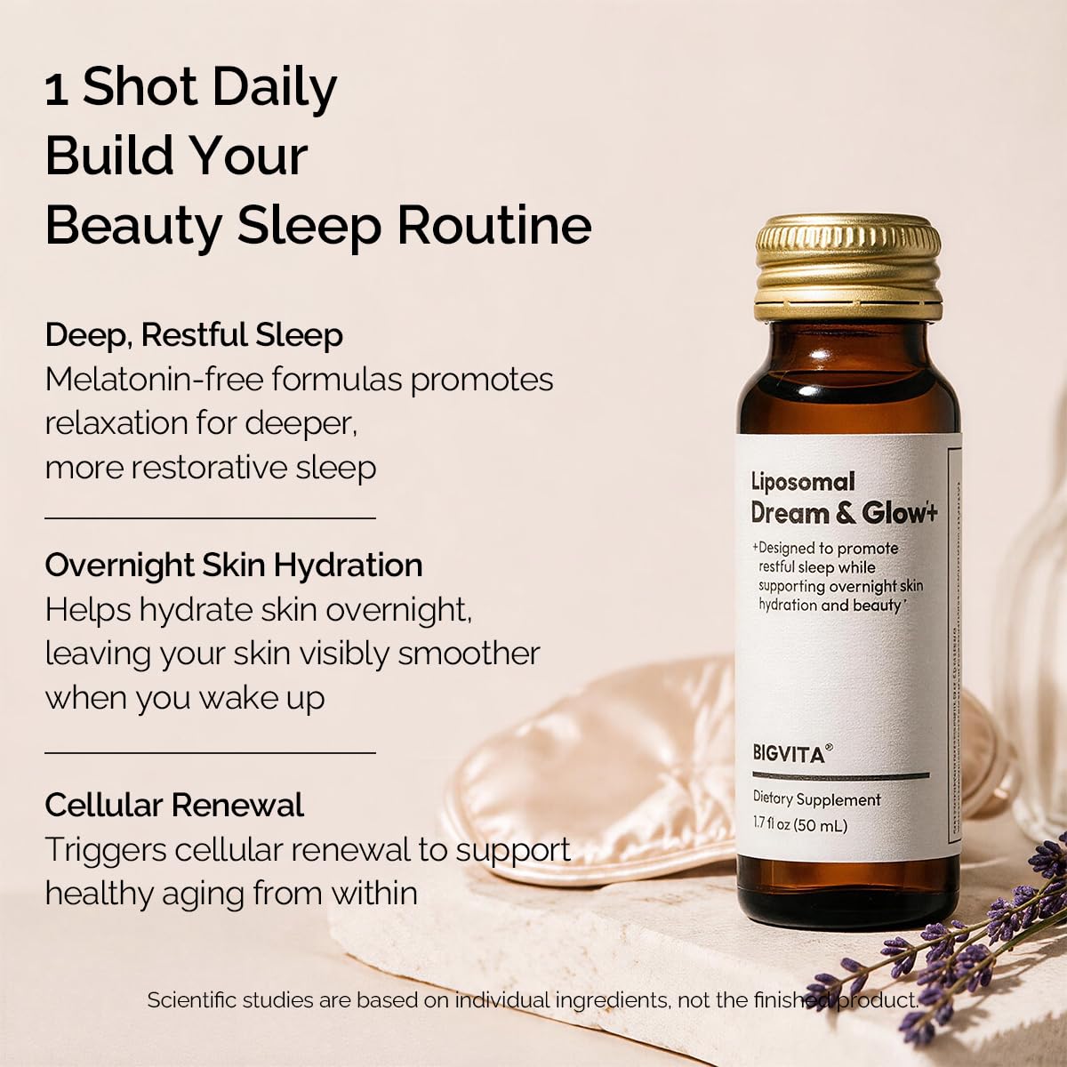 BIGVITA Liposomal Dream & Glow+ shot being poured