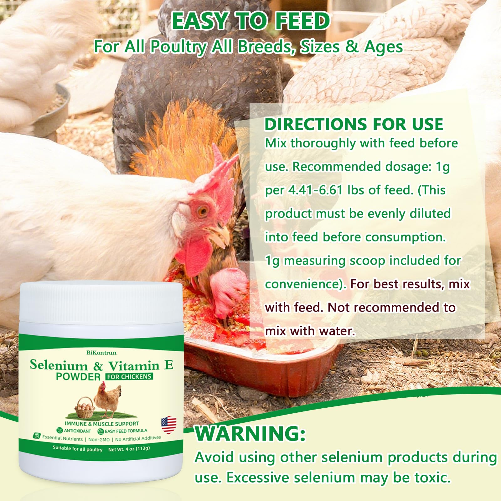 BiKontrun Vitamin E & Selenium Powder for chickens