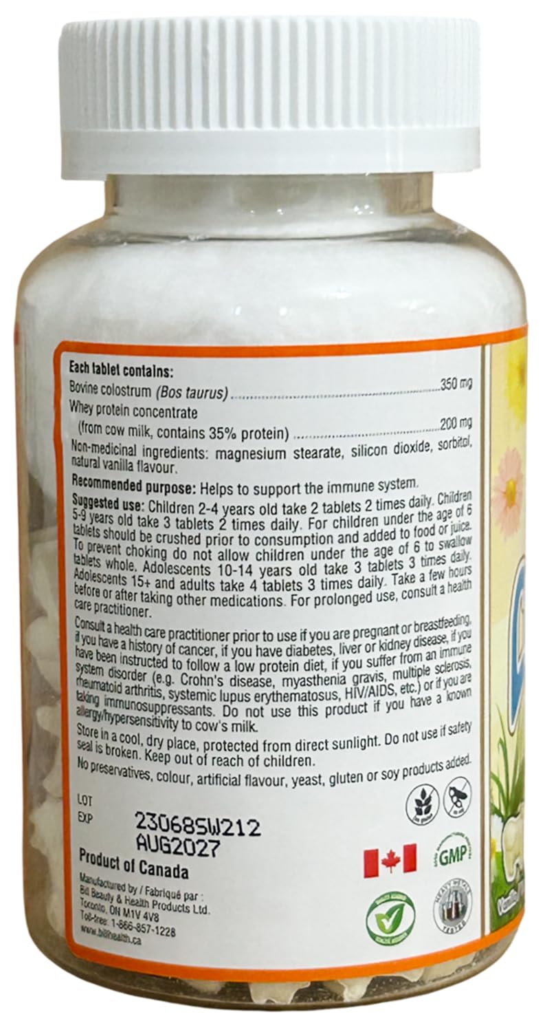 Bill Natural Sources Children's Colostrum Chewable Tablets on a kitchen counter