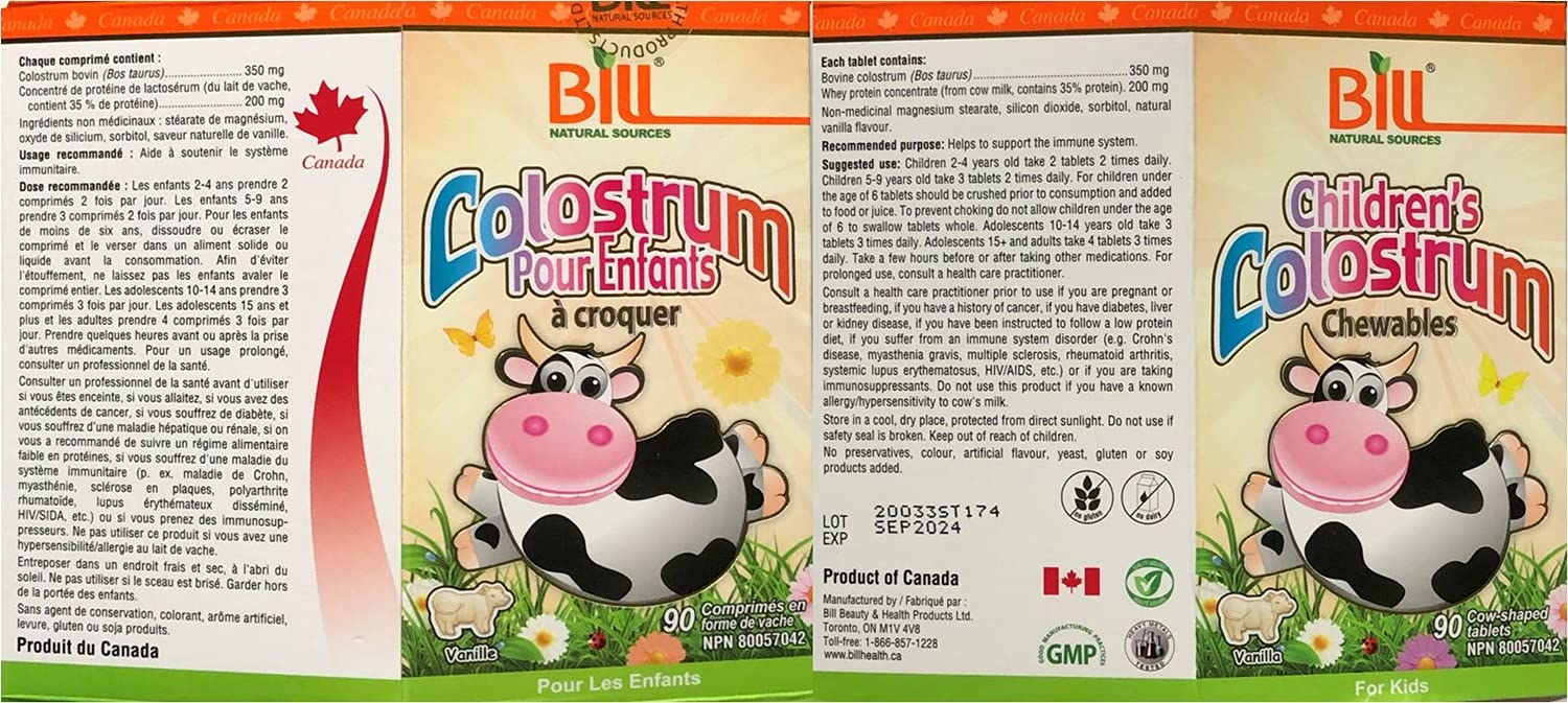 Bill Natural Sources Children's Colostrum Chewable Tablets packaging