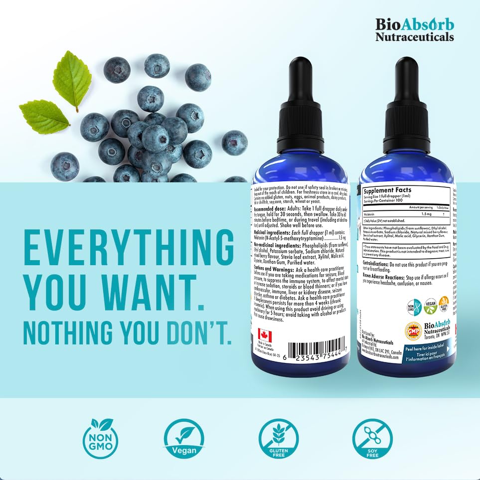 Bio Absorb Liposomal Liquid Melatonin bottle with dropper