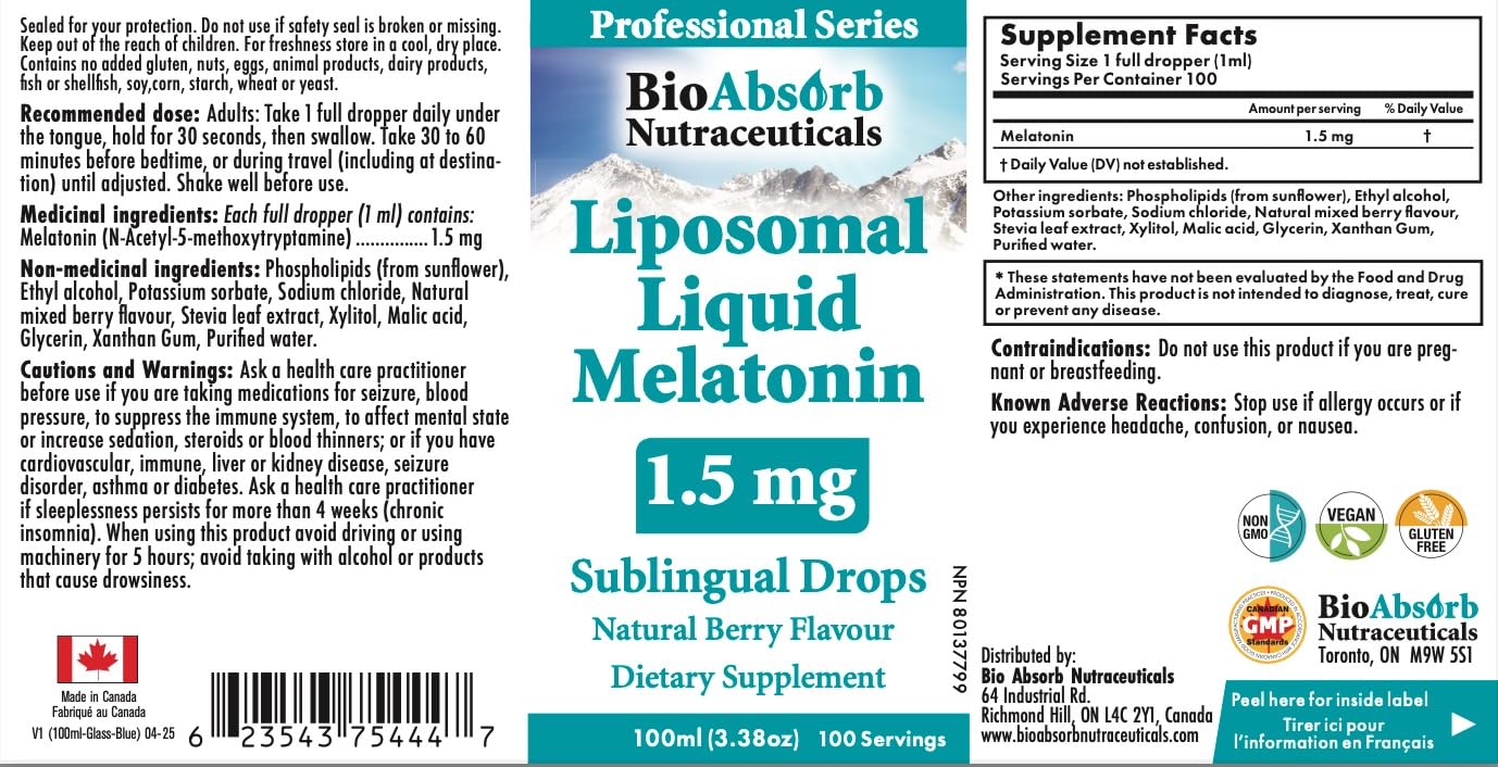 Bio Absorb Liposomal Liquid Melatonin dosage instructions