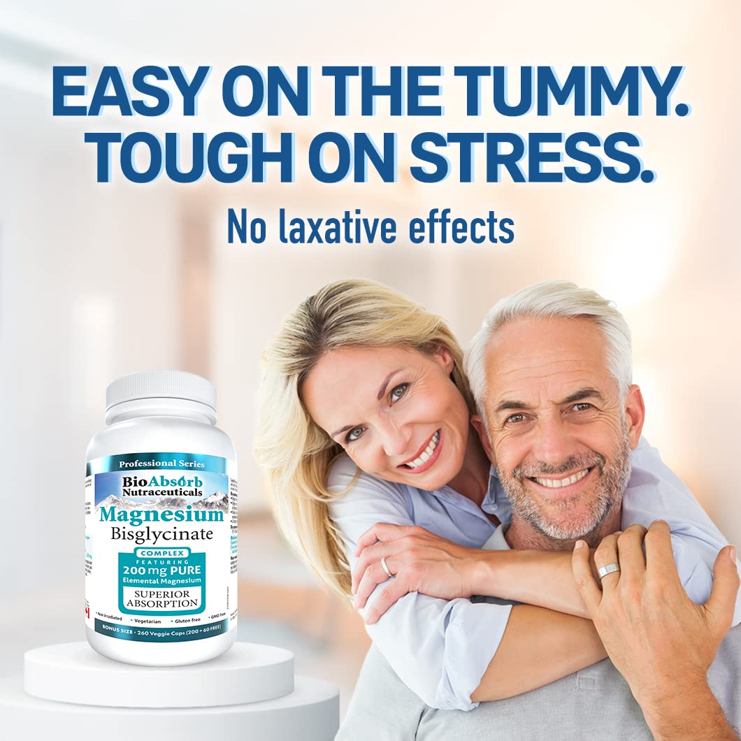 Bio Absorb Magnesium Bisglycinate 200mg bottle on a wooden table