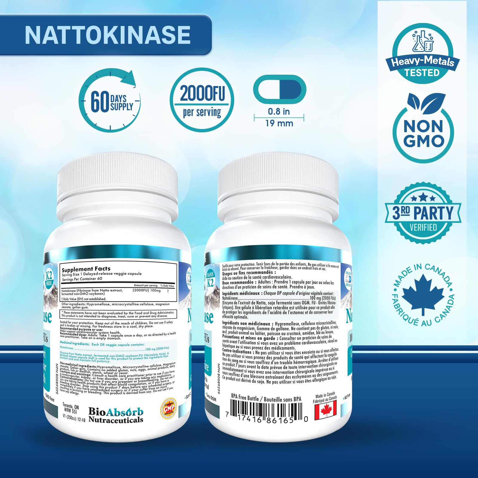 Bio Absorb Nattokinase capsules with packaging