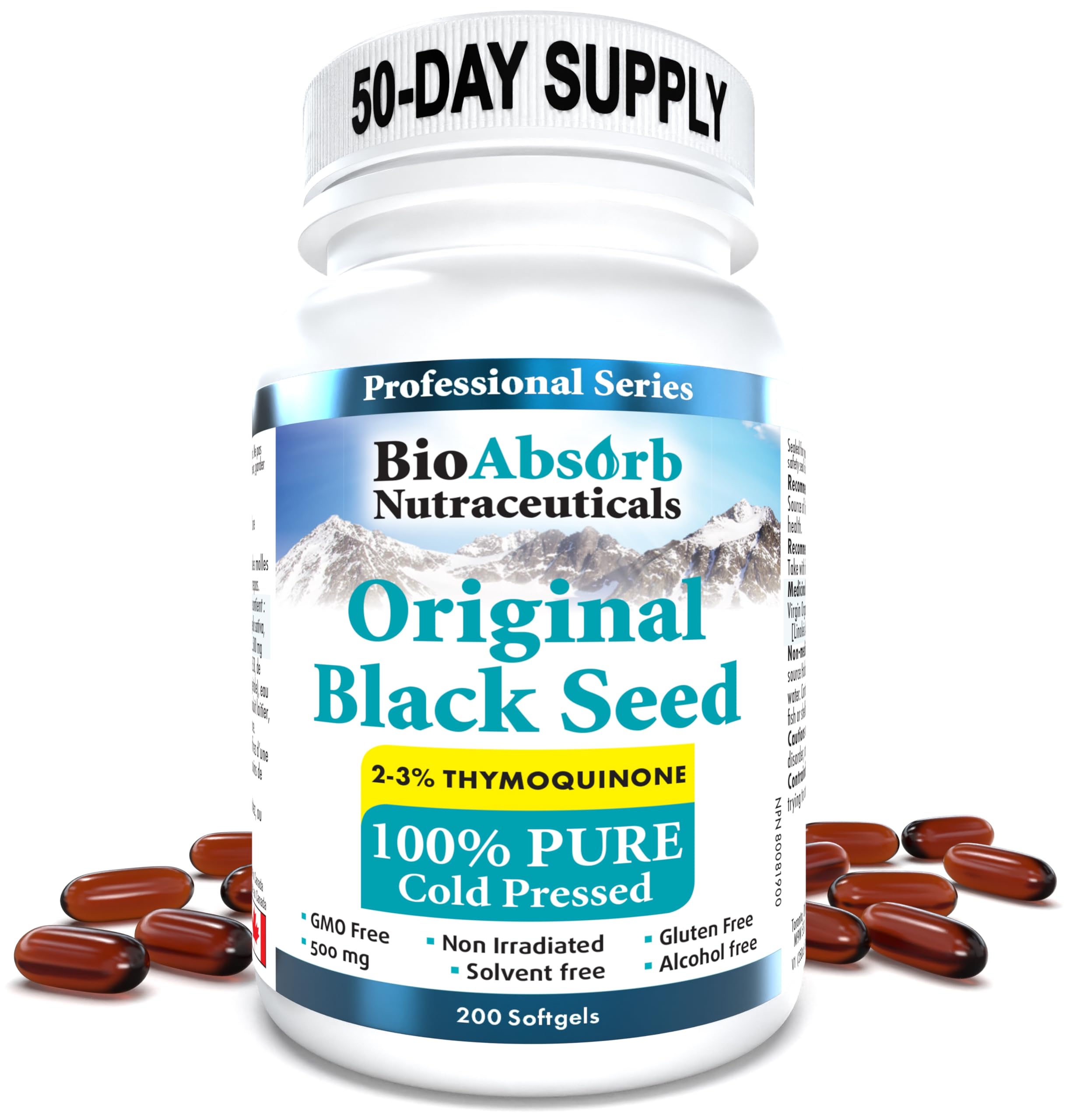 Bio Absorb Nutraceuticals Black Seed Oil Softgel Capsules bottle front view