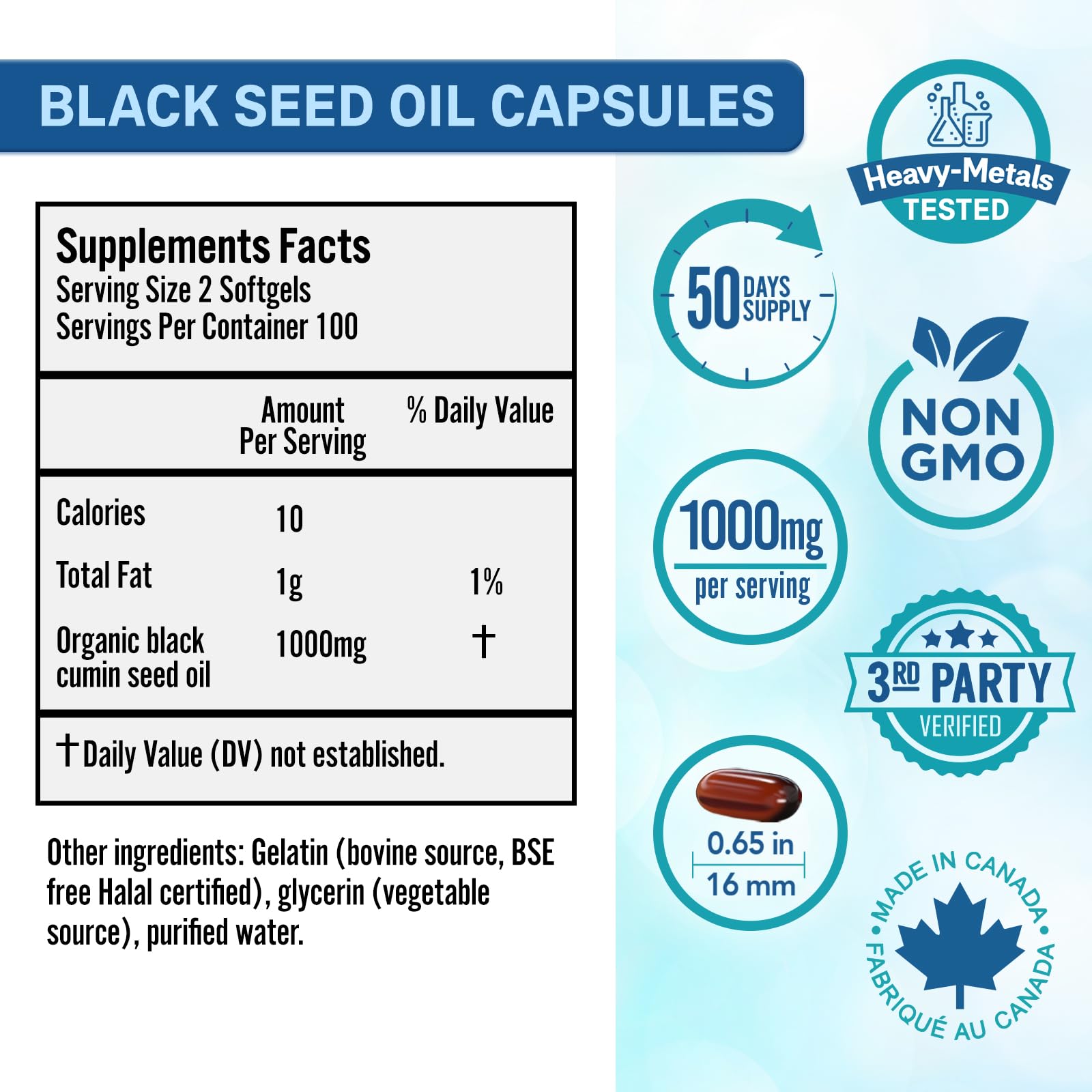 Bio Absorb Nutraceuticals Black Seed Oil Softgel Capsules side view