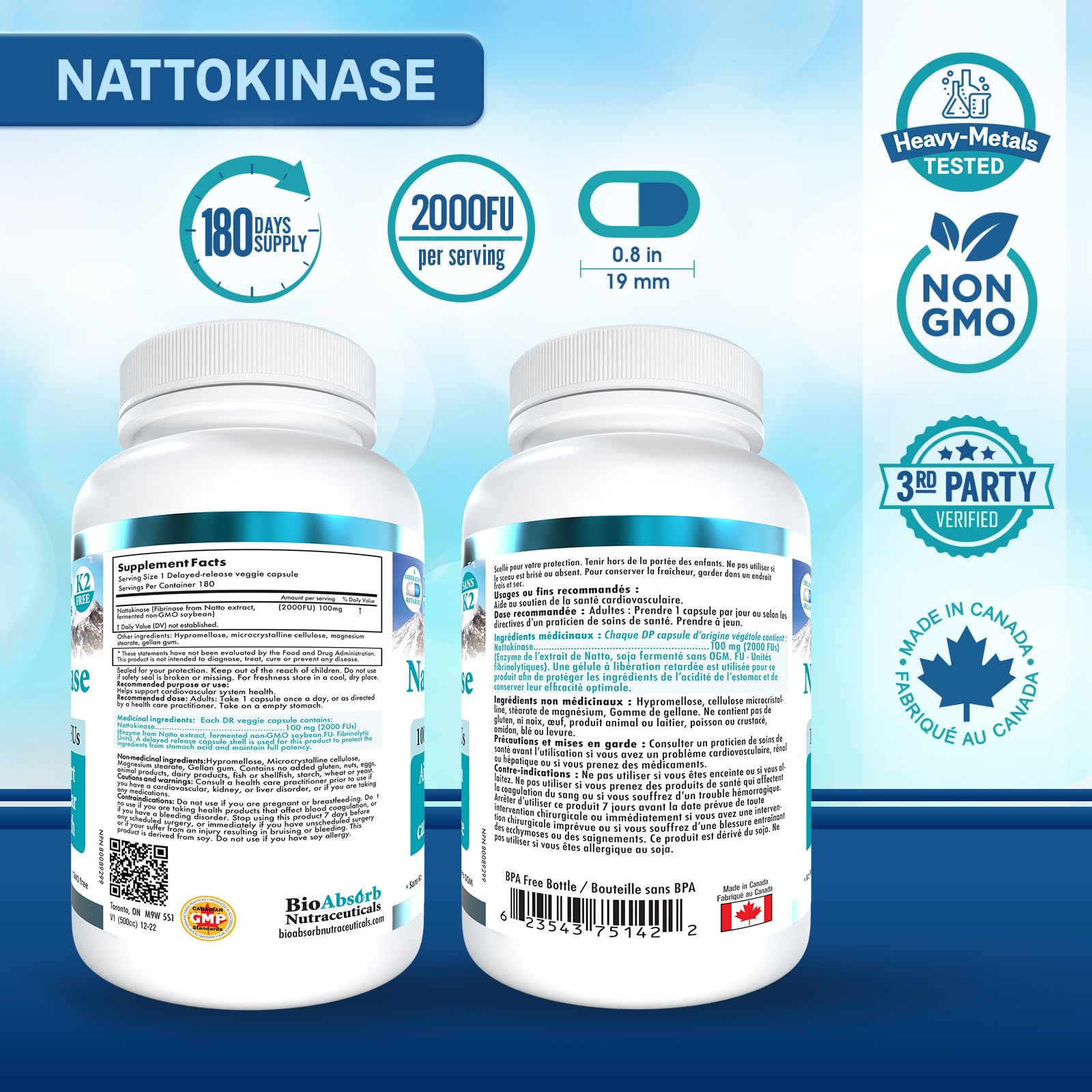 Bio Absorb Nutraceuticals Nattokinase Multi-Enzyme Capsules bottle with label