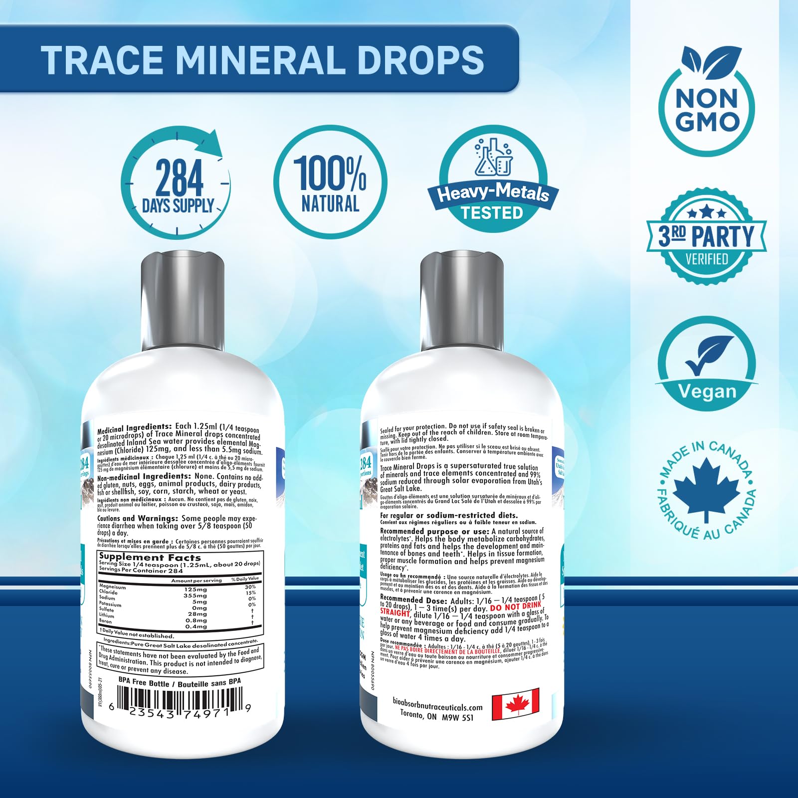 Bio Absorb Nutraceuticals Trace Minerals Liquid Complex 340g back view