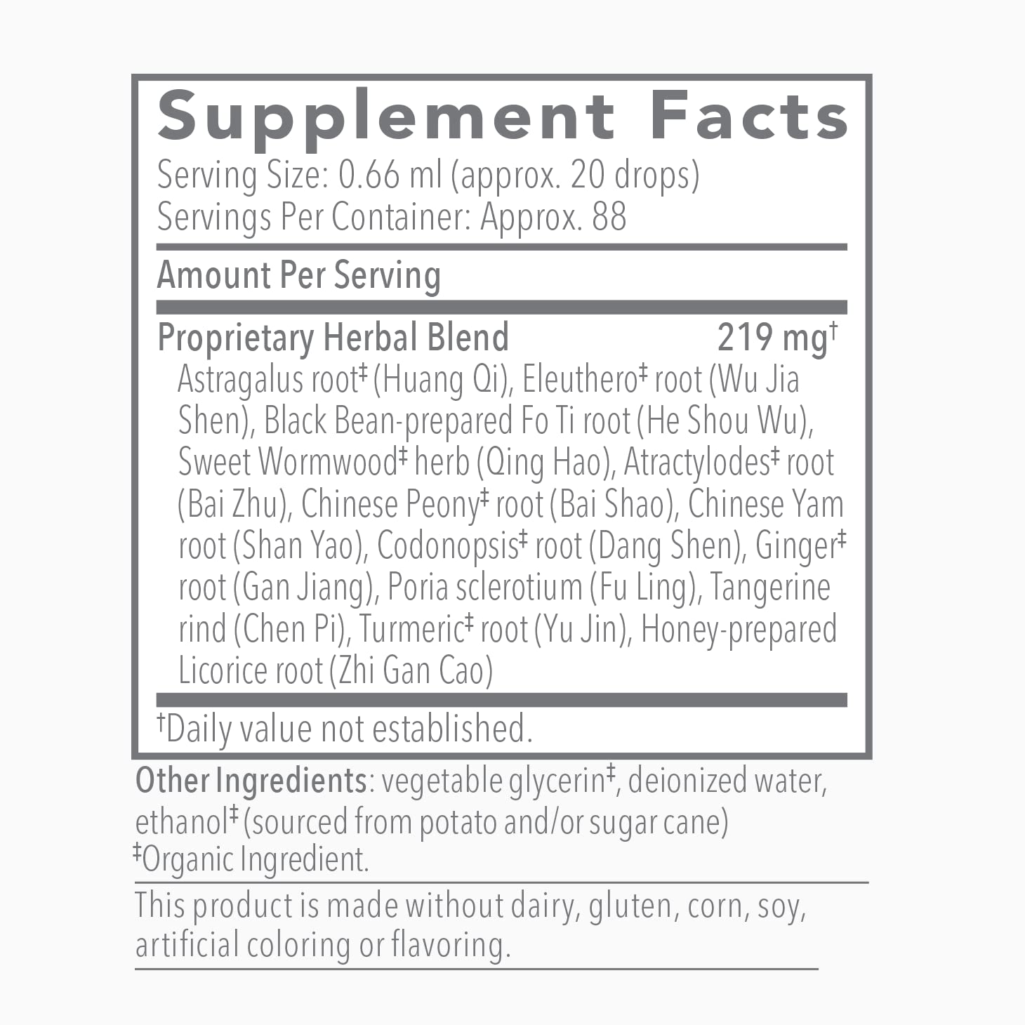 Bio-Botanical Research Biotonic Herbal Elixir with a glass of water