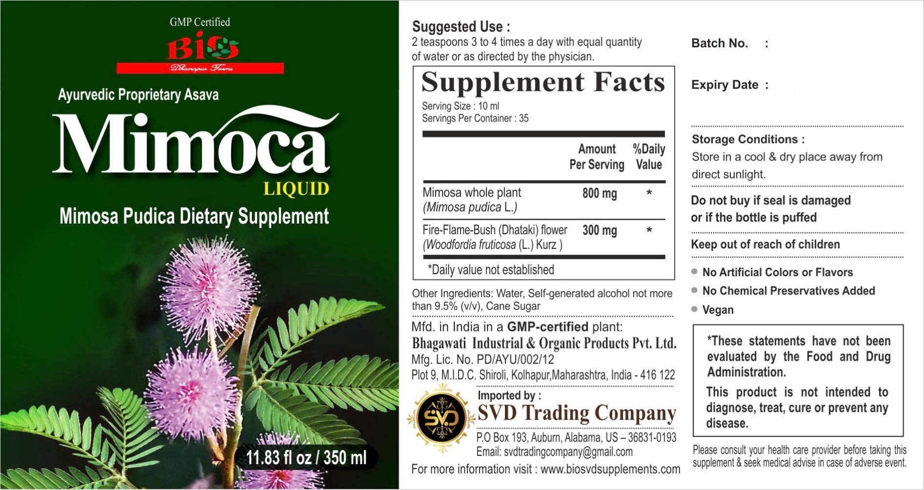 BIO Dhamapur Farms Mimoca Liquid 11.83 fl oz with ingredients