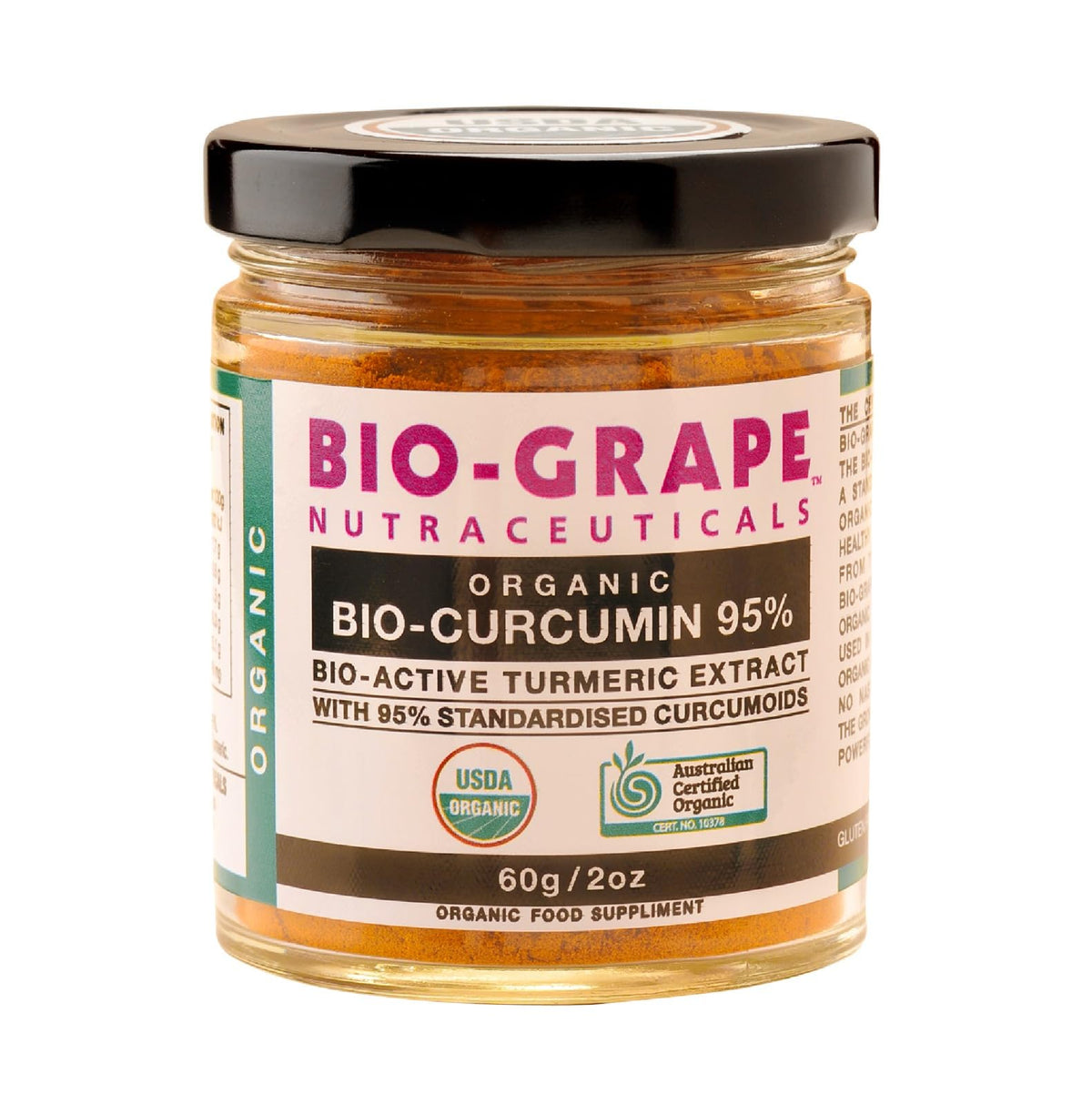 BIO-GRAPE Organic Bio-Curcumin 95% Turmeric Powder 60g front view