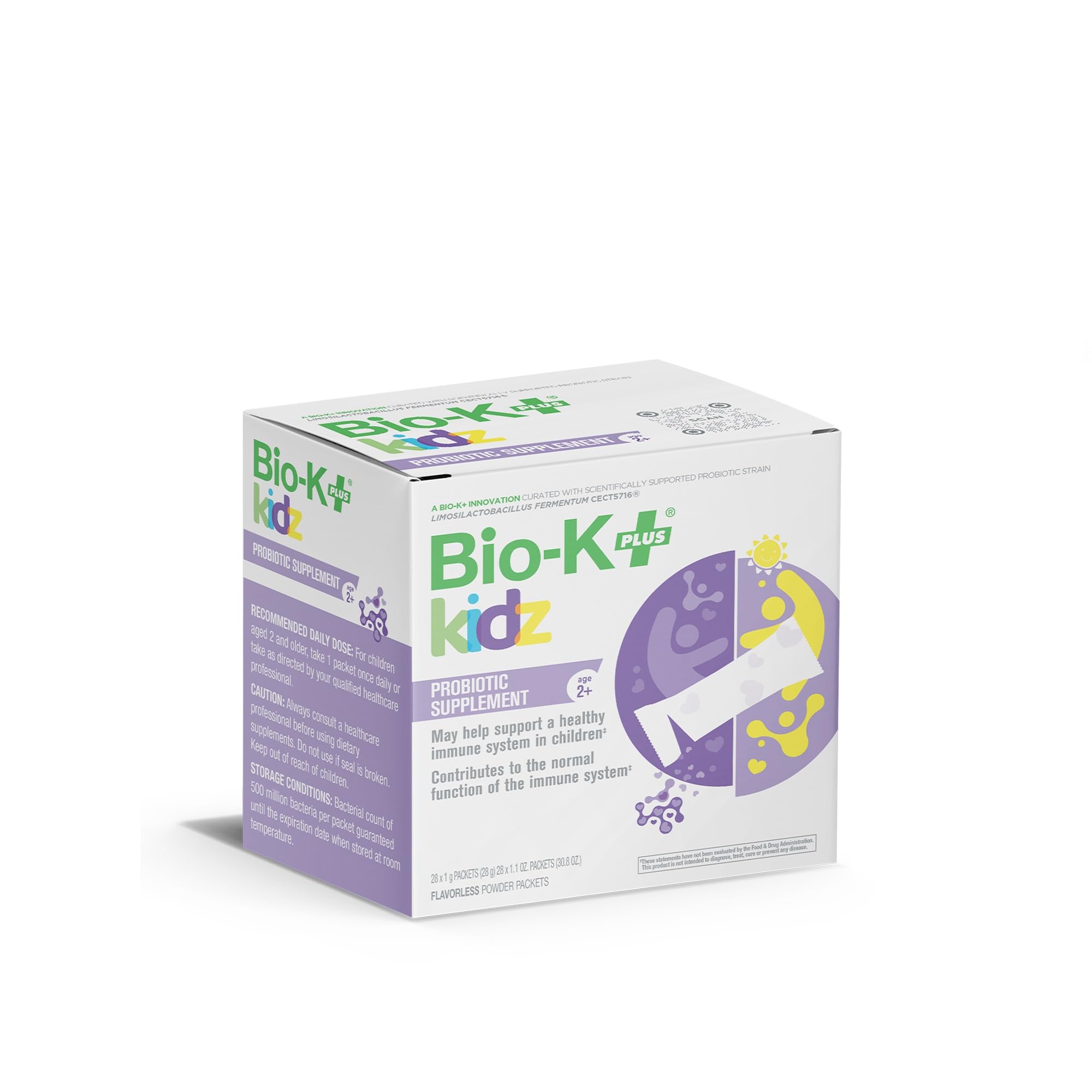 Bio-K Plus Kidz Probiotic Powder 28g front view with packaging
