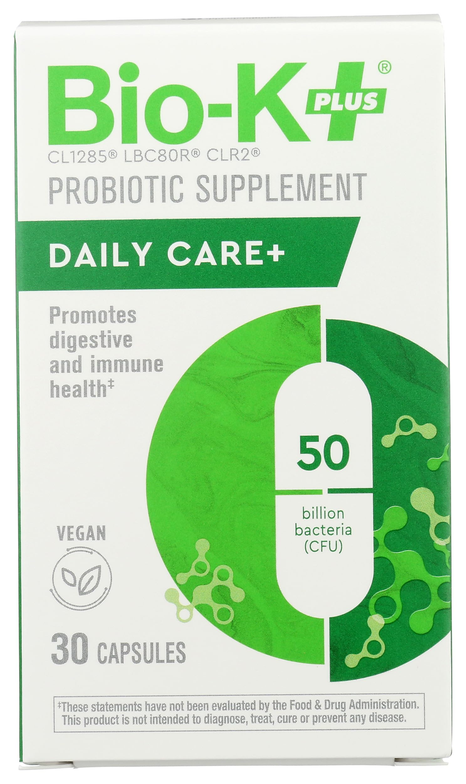 Bio-K Plus Probiotic Capsules front view with packaging