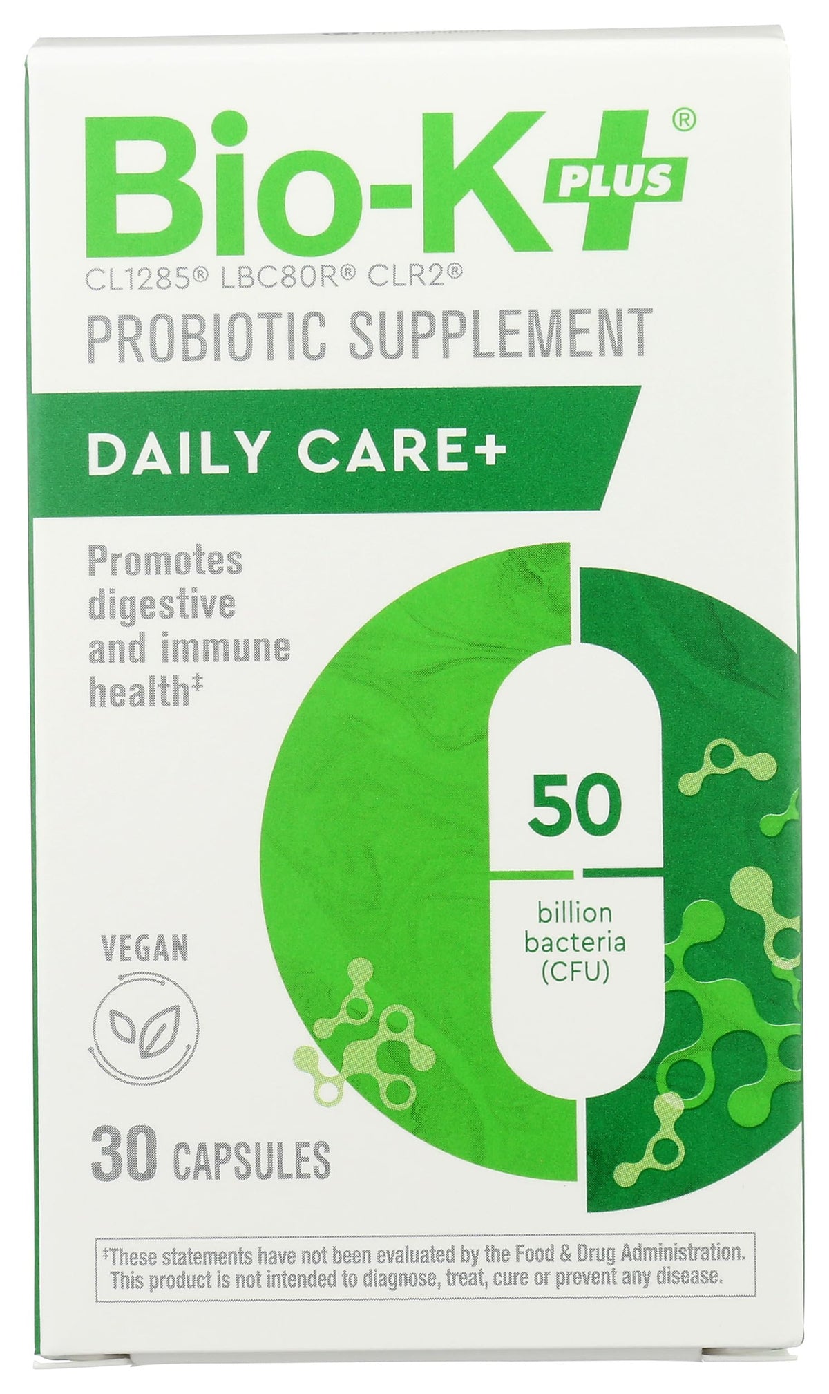 Bio-K Plus Probiotic Capsules front view with packaging