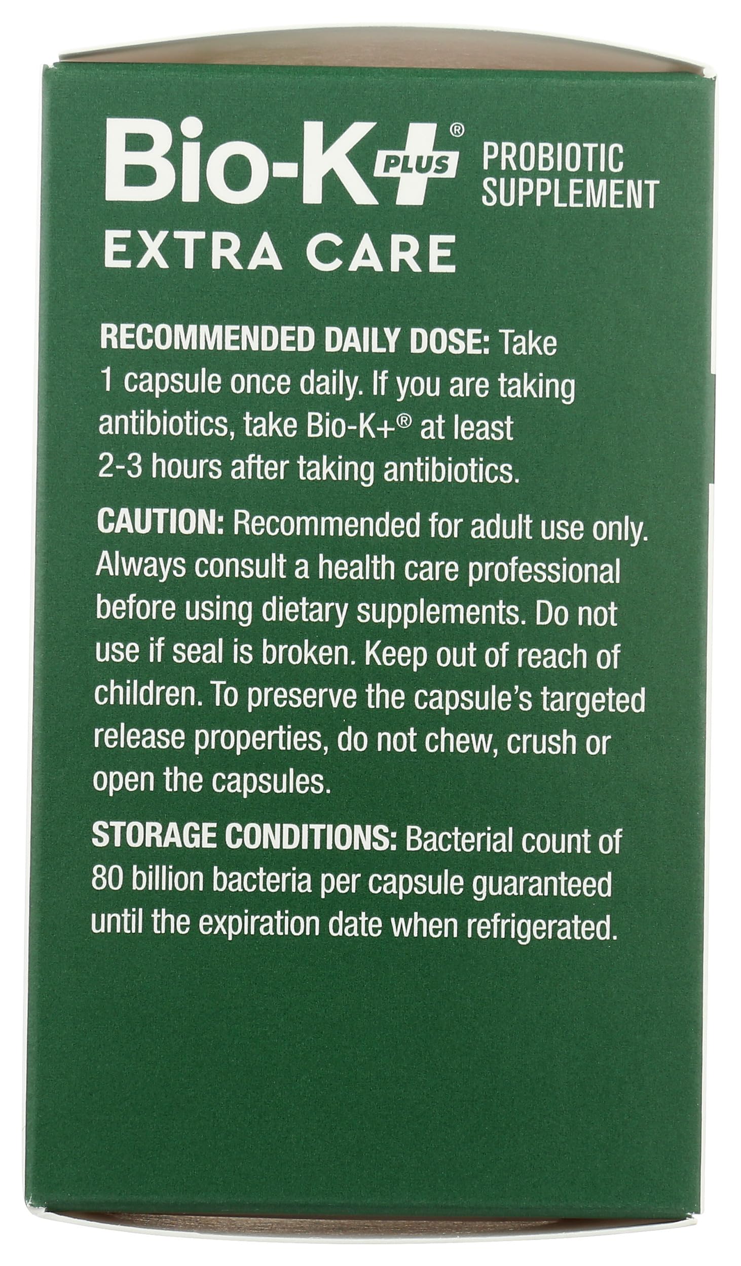 Bio-K Plus Probiotic Capsules on a wooden table