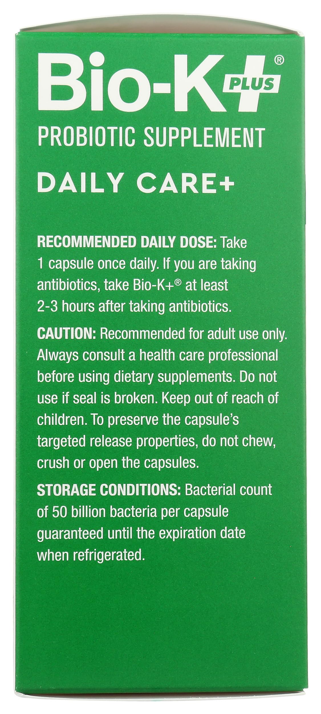 Bio-K Plus Probiotic Capsules opened bottle showing capsules