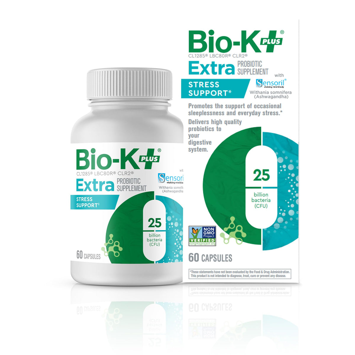 Bio-K Plus Probiotic with Ashwagandha front view of packaging