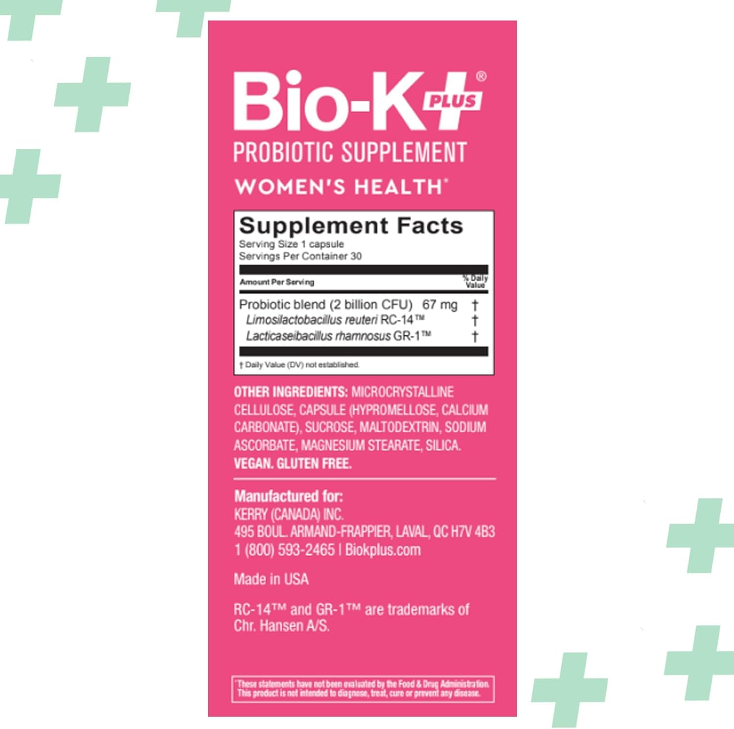 Bio-K Plus Women's Health Probiotic packaging back view