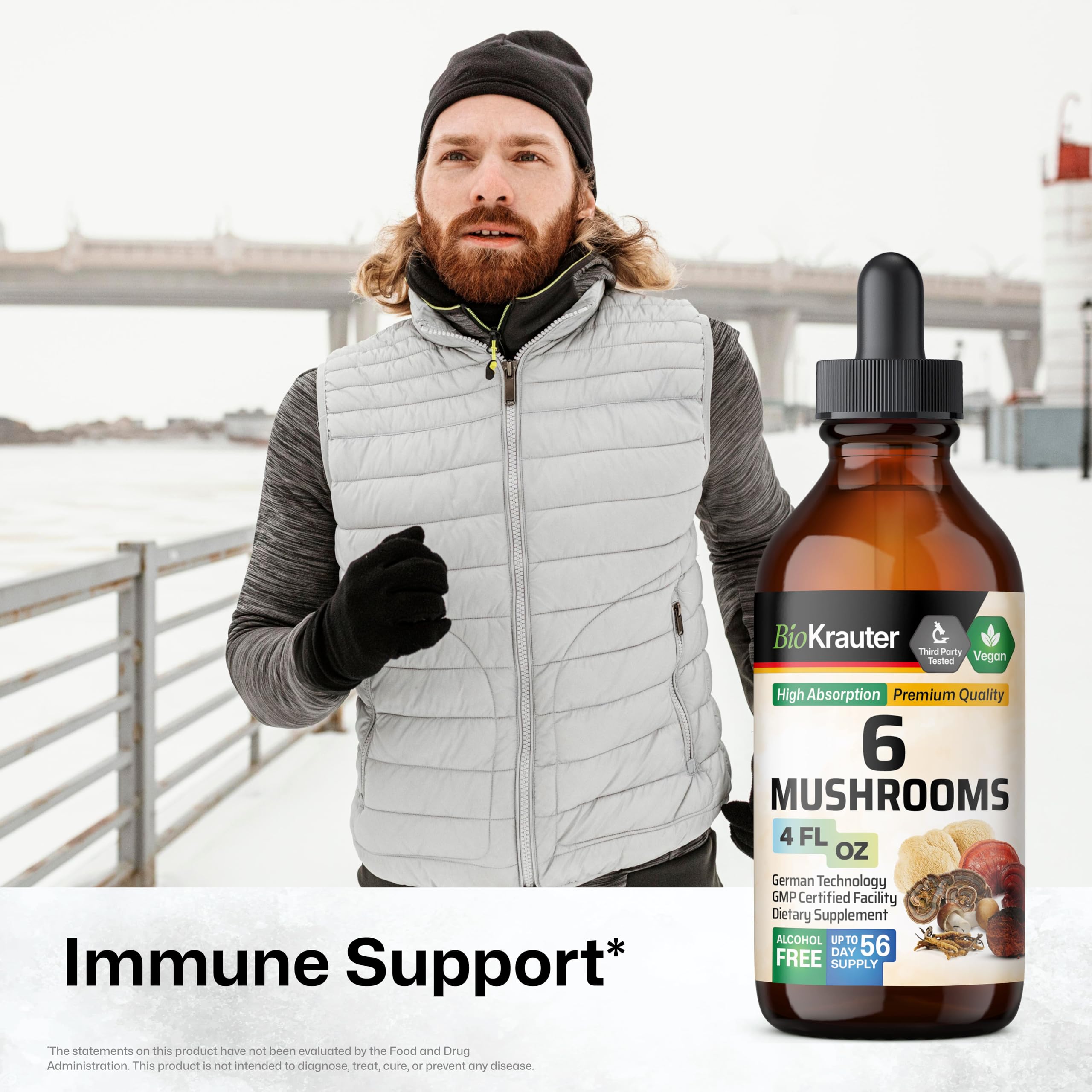 BIO KRAUTER 6 Mushrooms Tincture dropper and label