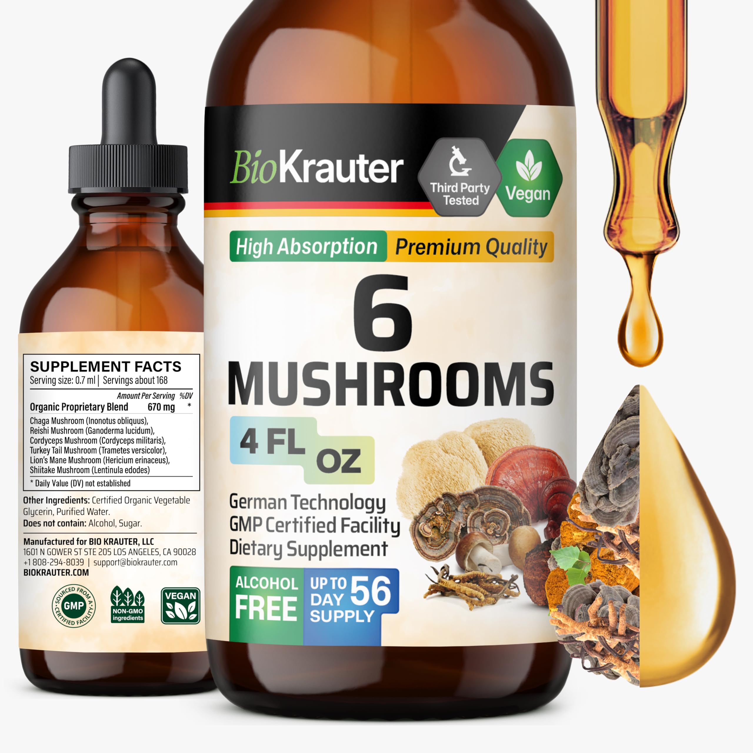 BIO KRAUTER 6 Mushrooms Tincture front view 175g