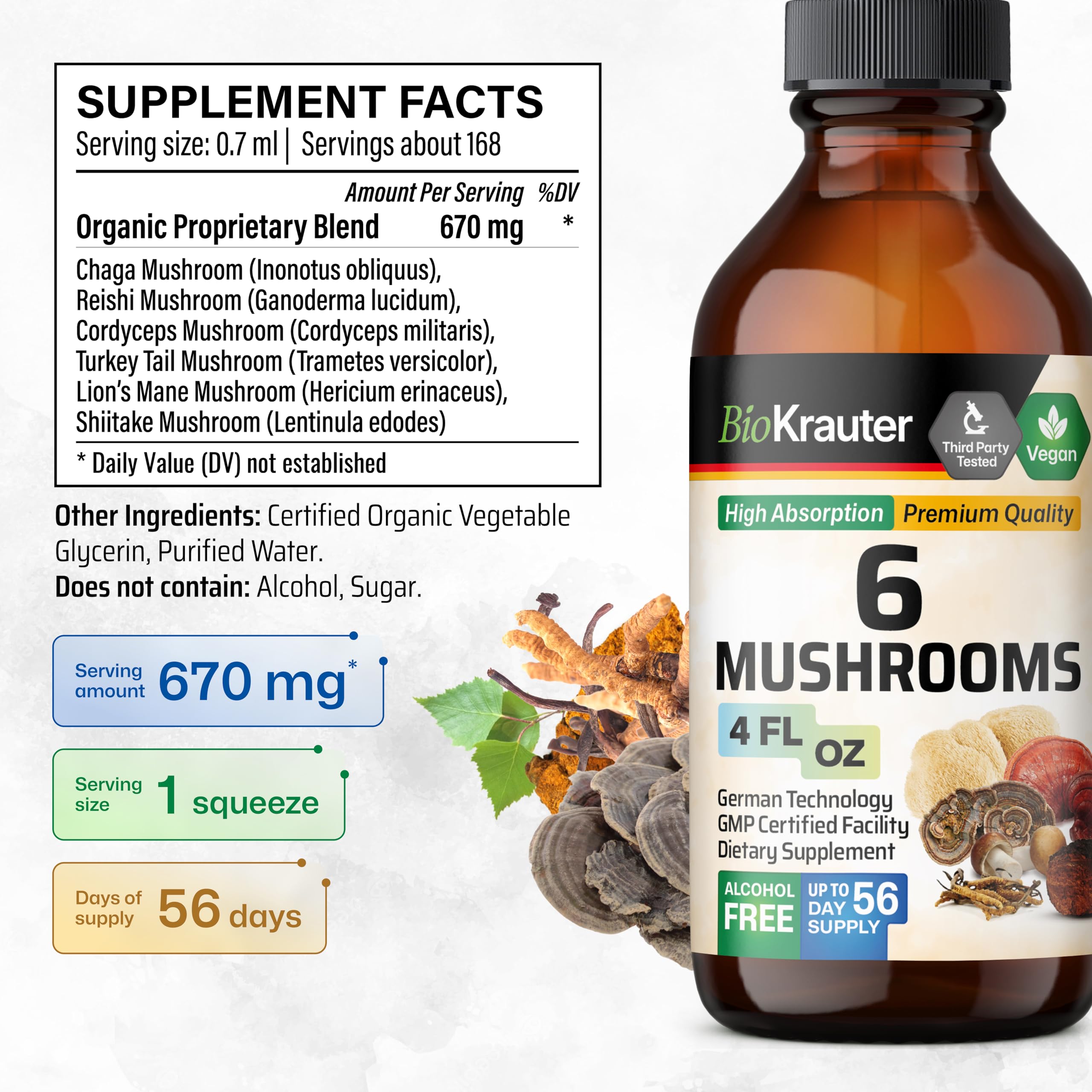 BIO KRAUTER 6 Mushrooms Tincture ingredients list