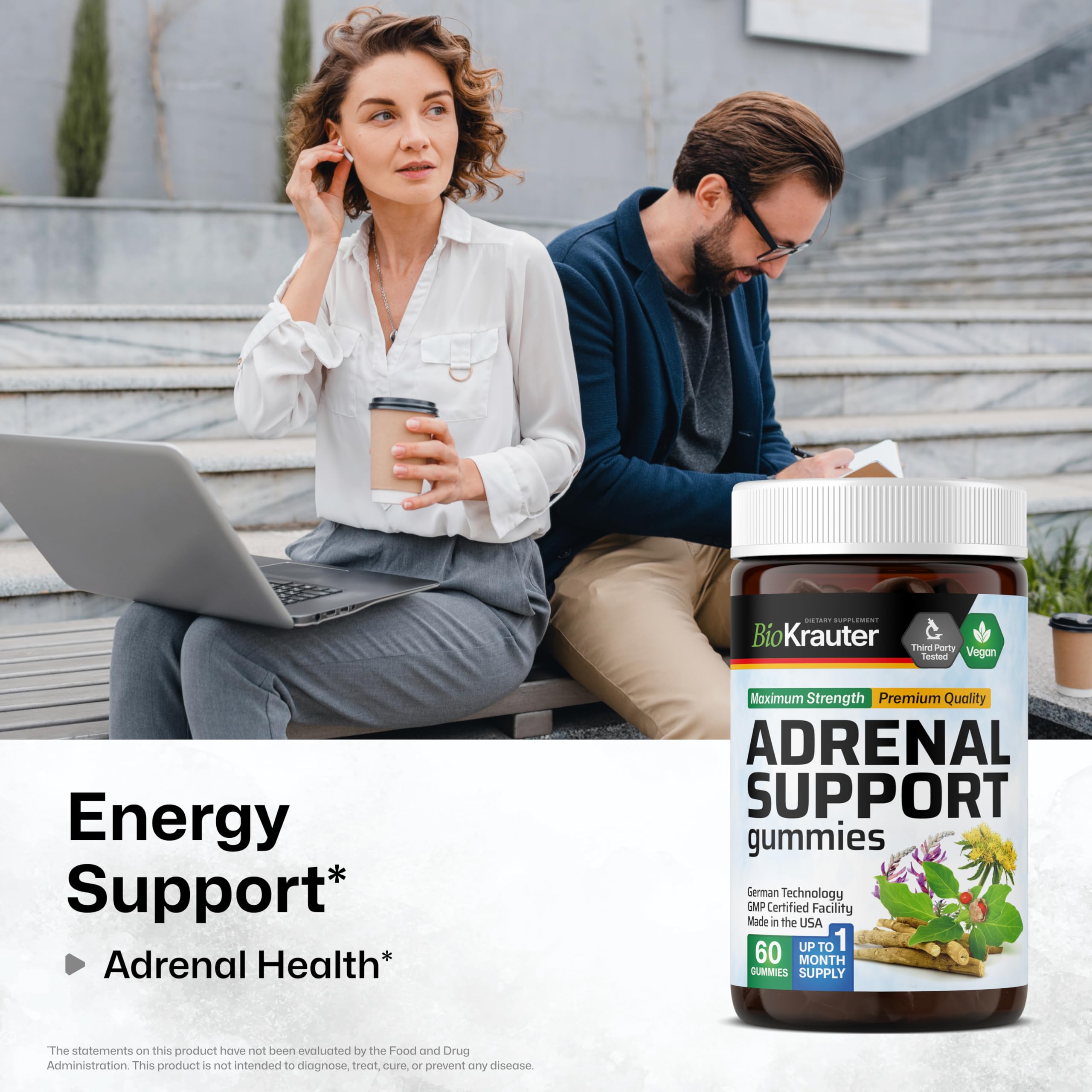 BIO KRAUTER Adrenal Support Gummies bottle side view