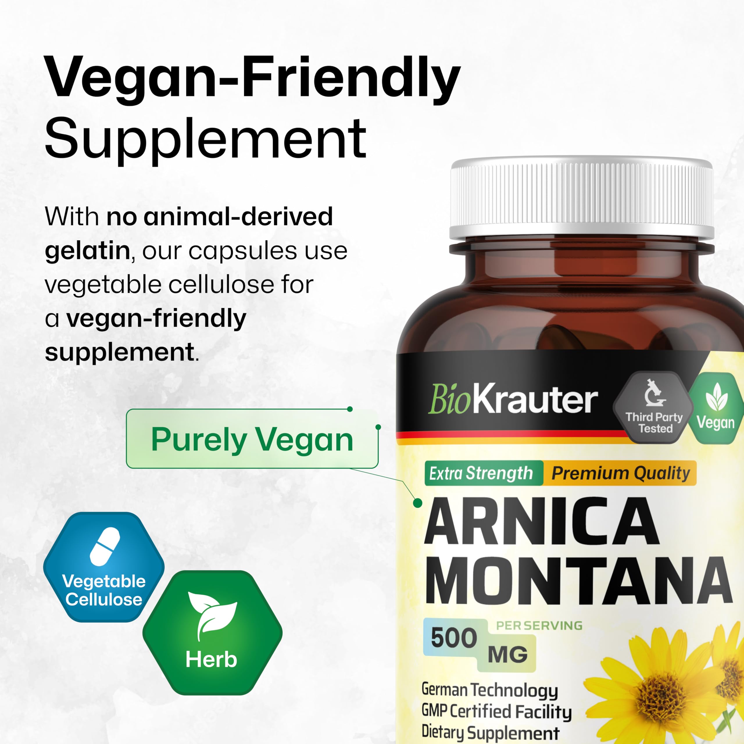 BIO KRAUTER Arnica Capsules on a wooden table