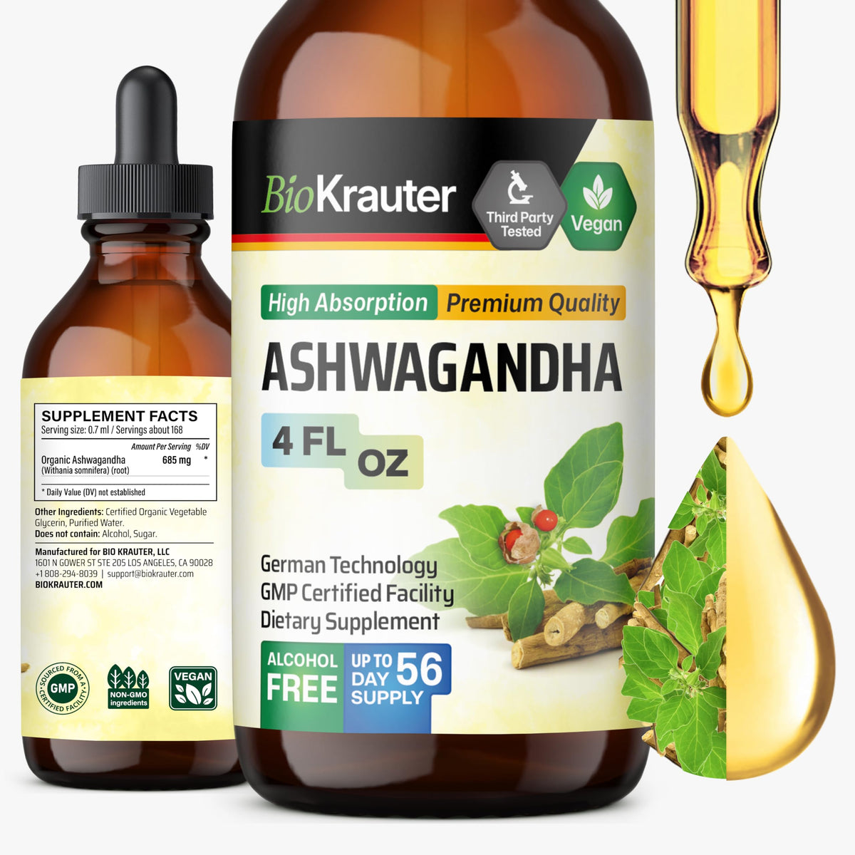 BIO KRAUTER Ashwagandha Drops 4 fl oz bottle front view
