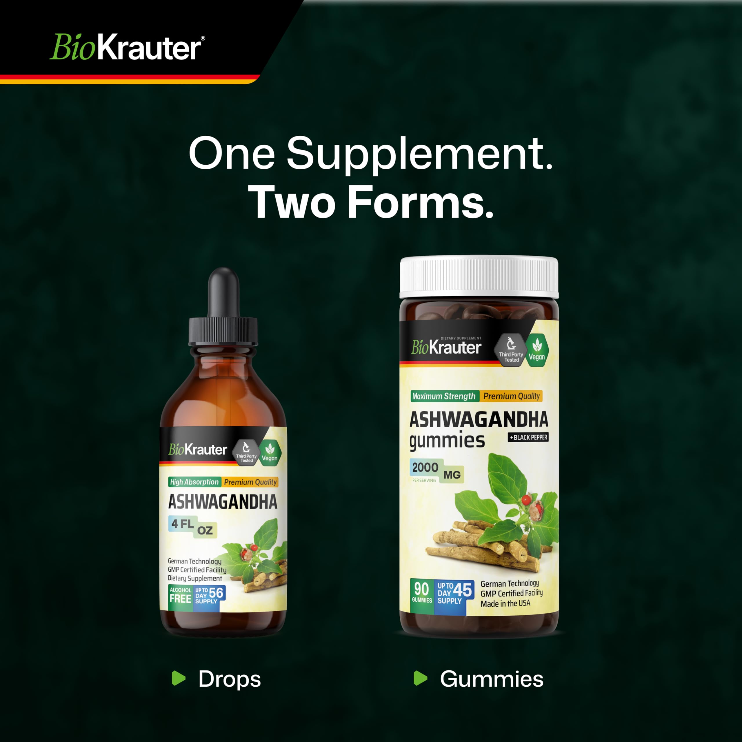 BIO KRAUTER Ashwagandha Drops close-up of dropper dispensing